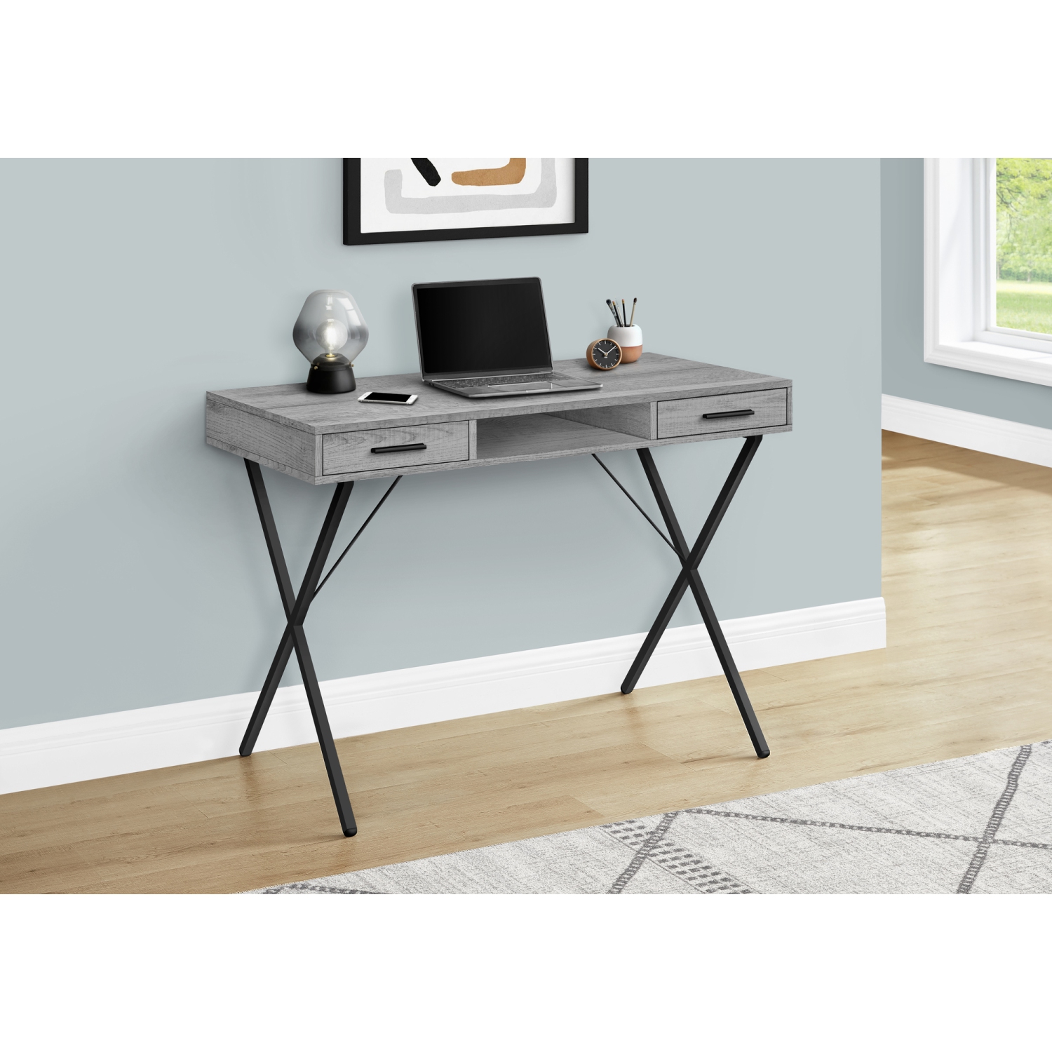 Monarch Specialties I 7792 Computer Desk 42"L Grey Black Metal