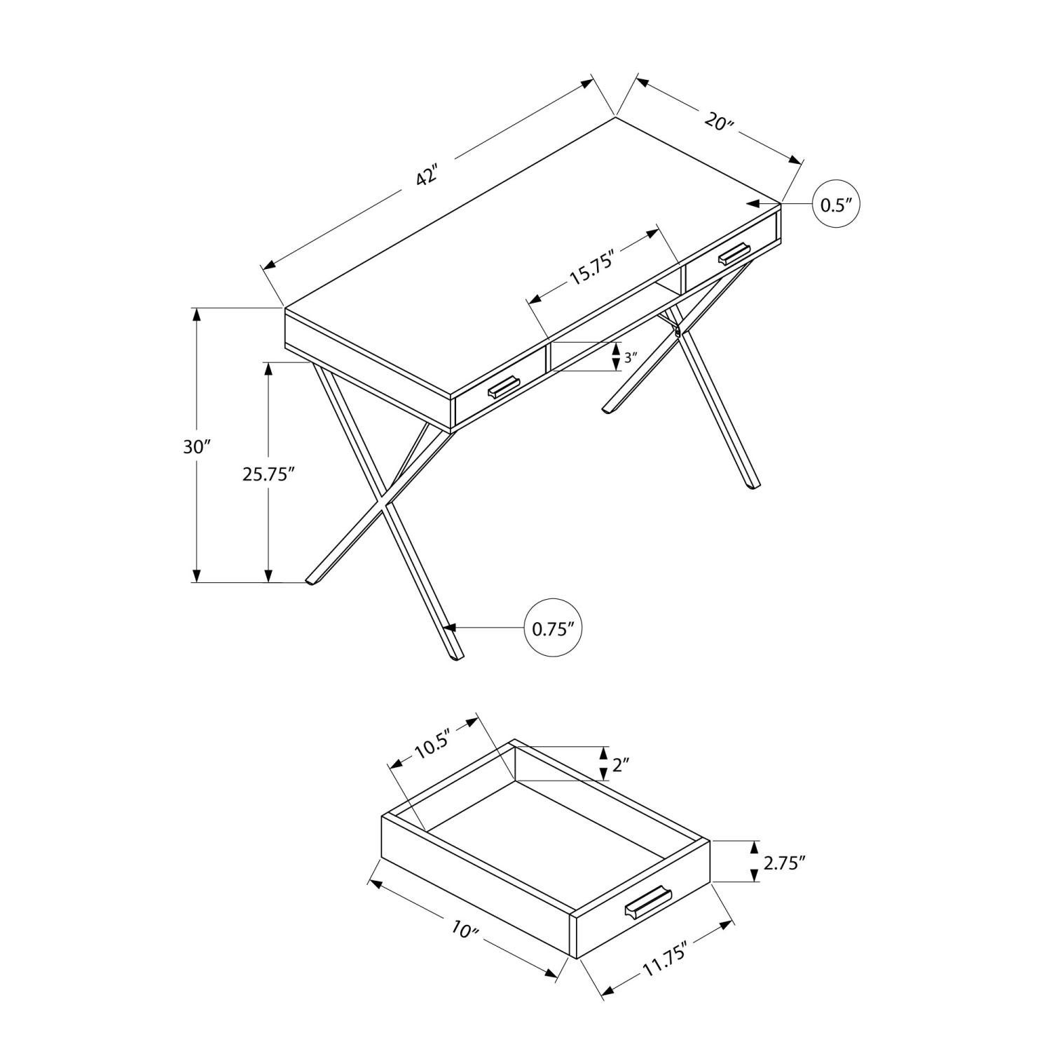 Monarch Specialties I 7792 Computer Desk 42"L Grey Black Metal