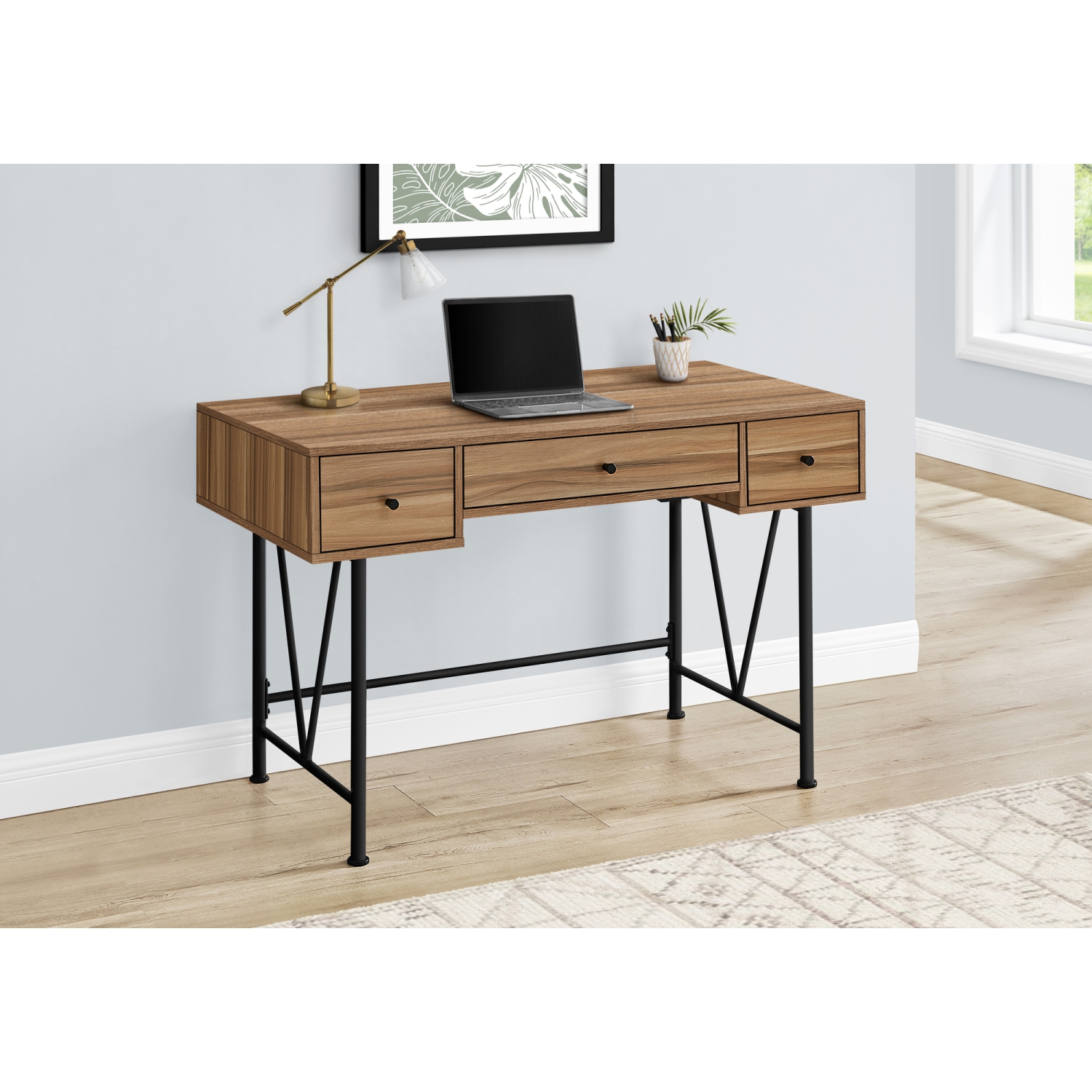 Monarch Specialties I 7672 Computer Desk 48"L Light Reclaimed Wood Black Metal
