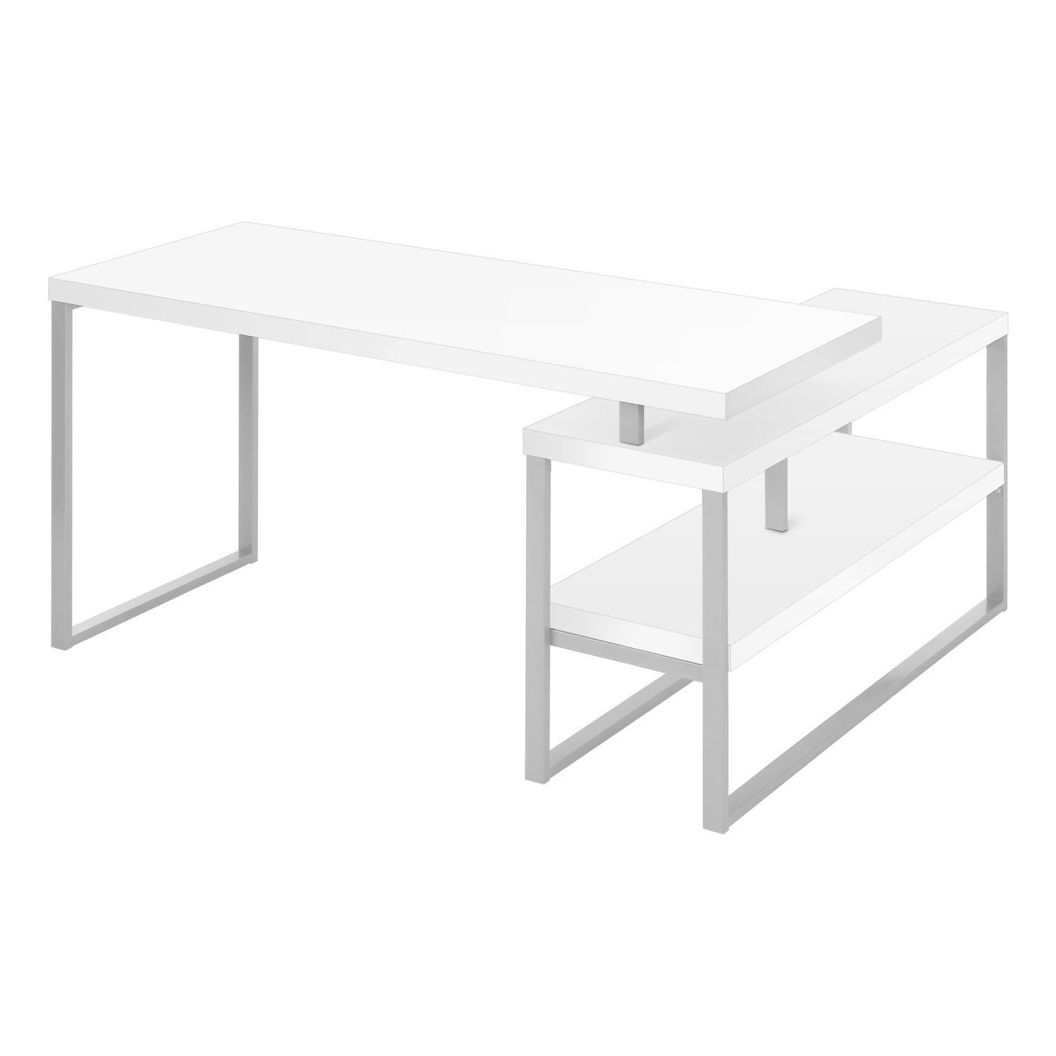 Monarch Specialties I 7585 Computer Desk 60"L White Silver Metal Left / Right Corner