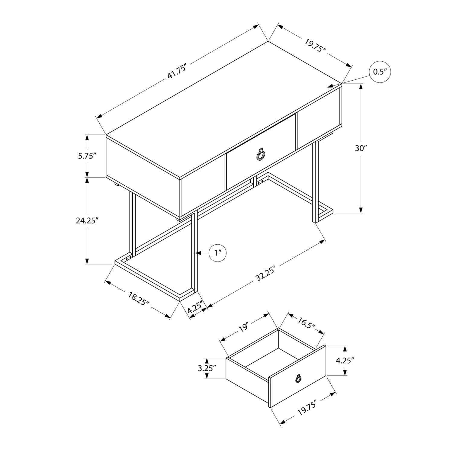 Monarch Specialties I 7386 Computer Desk 42"L Modern Grey Black Metal