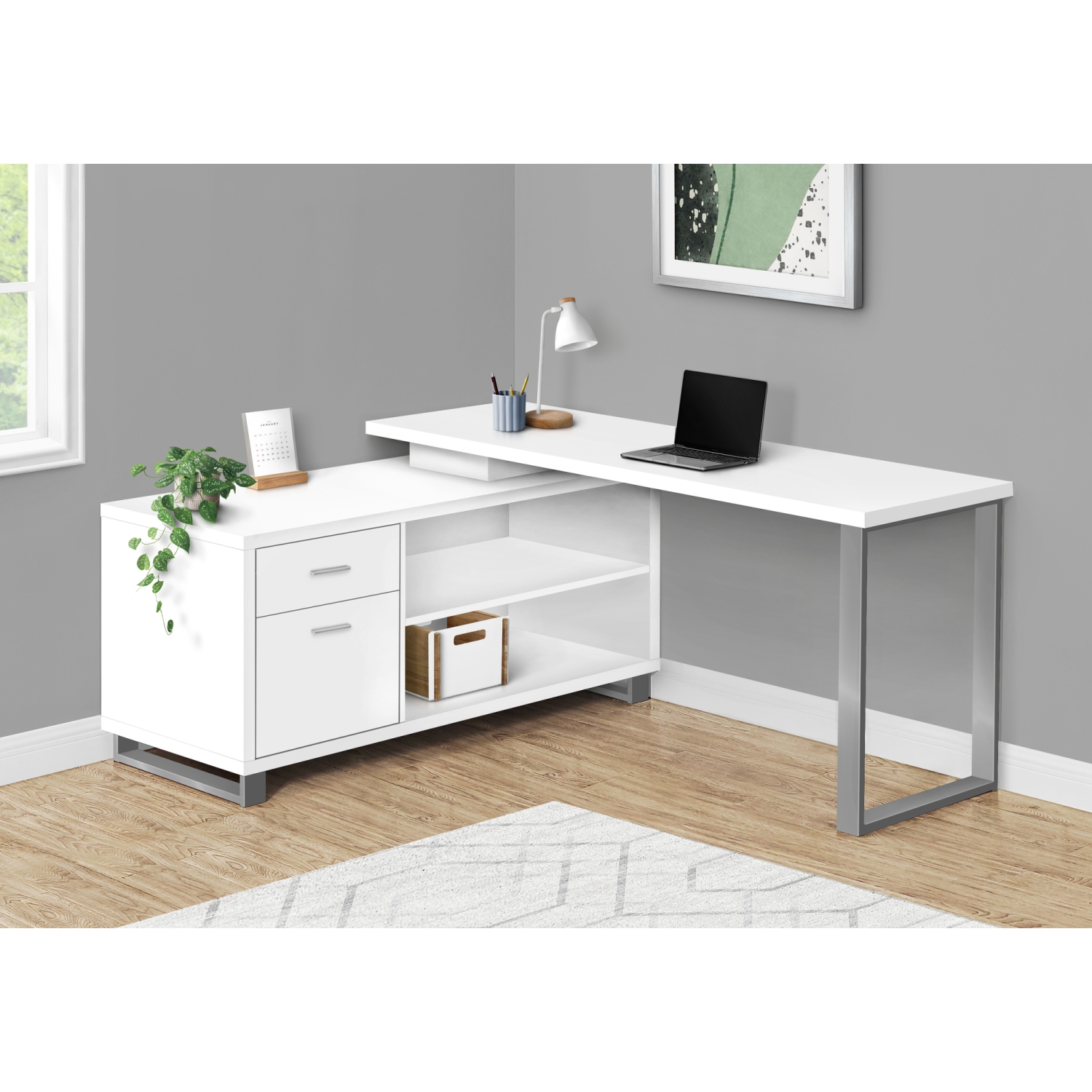 Monarch Specialties I 7716 Computer Desk 72"L White Silver Executive Corner