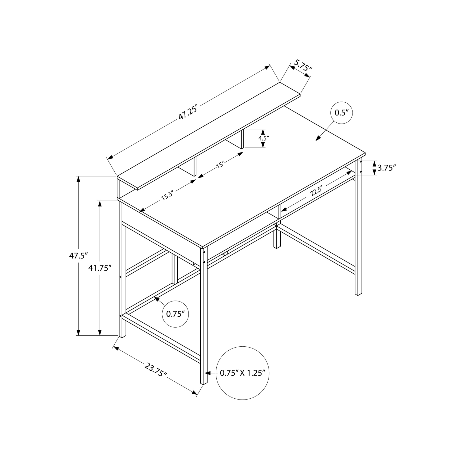 Monarch Specialties I 7703 Computer Desk 48"L Grey Black Standing Height