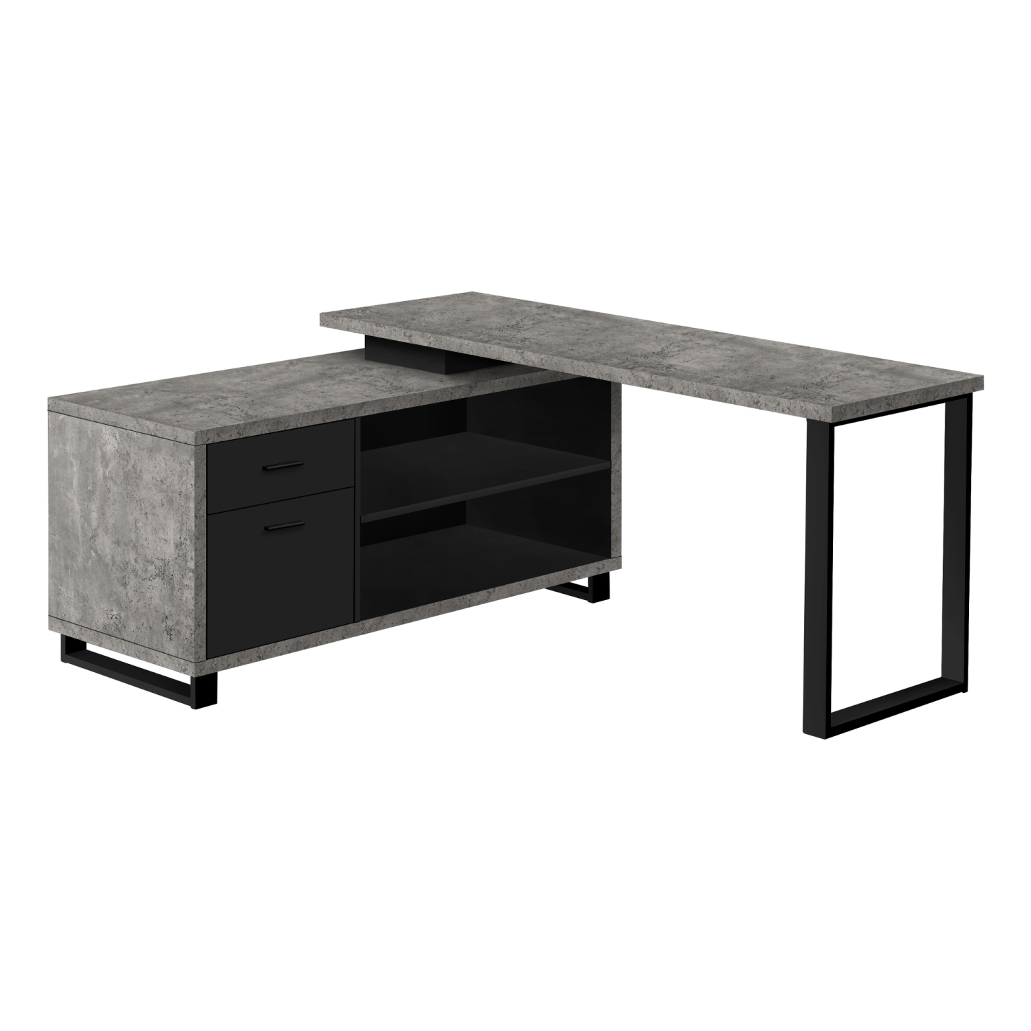 Monarch Specialties I 7714 Computer Desk 72"L Grey Concrete/black Executive Corner