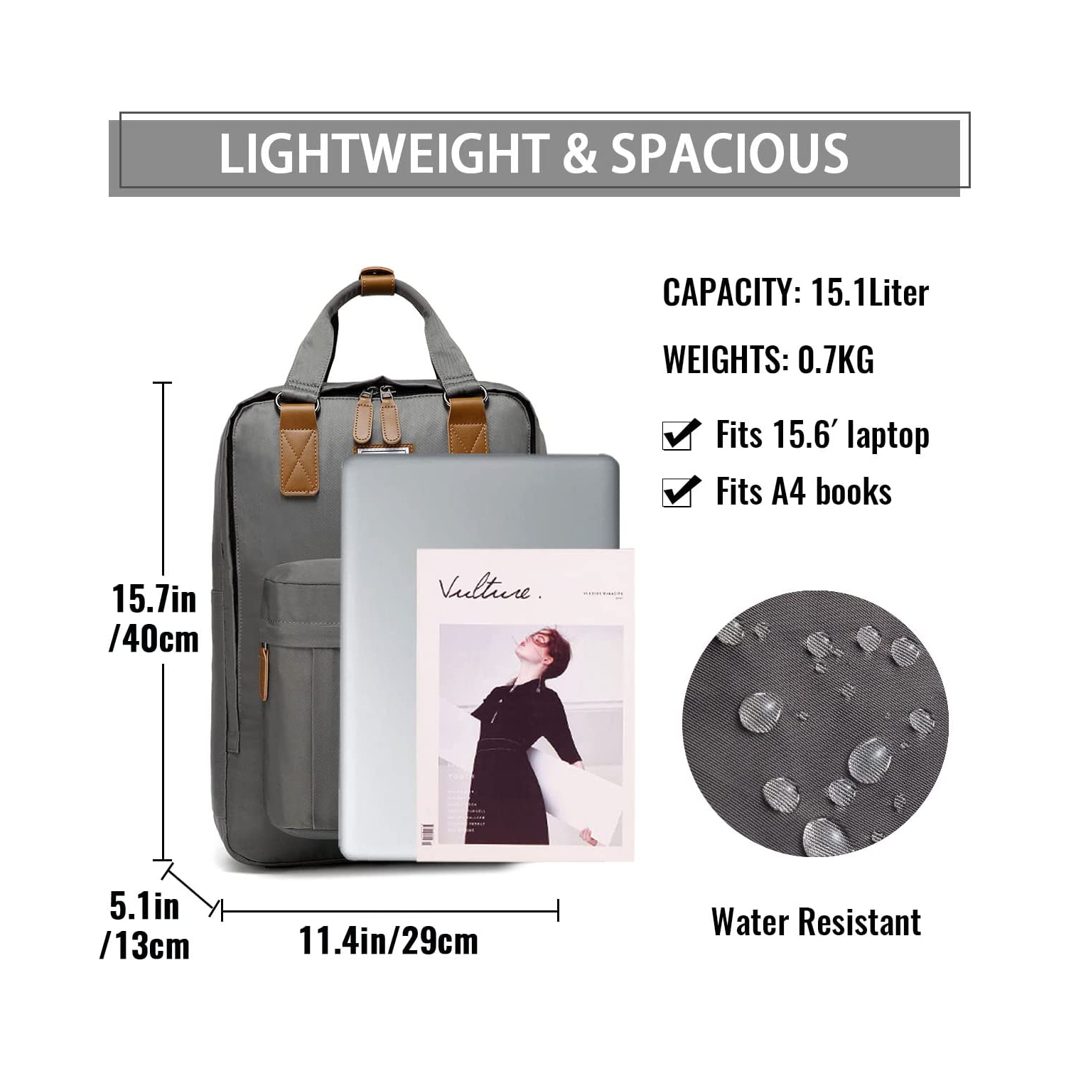 Laptop Backpack for Women,15.6 Inch Water Resistant College School Backpack Bookbag Casual Daypack for Teacher/Teen Girls/Business/Travel Gray