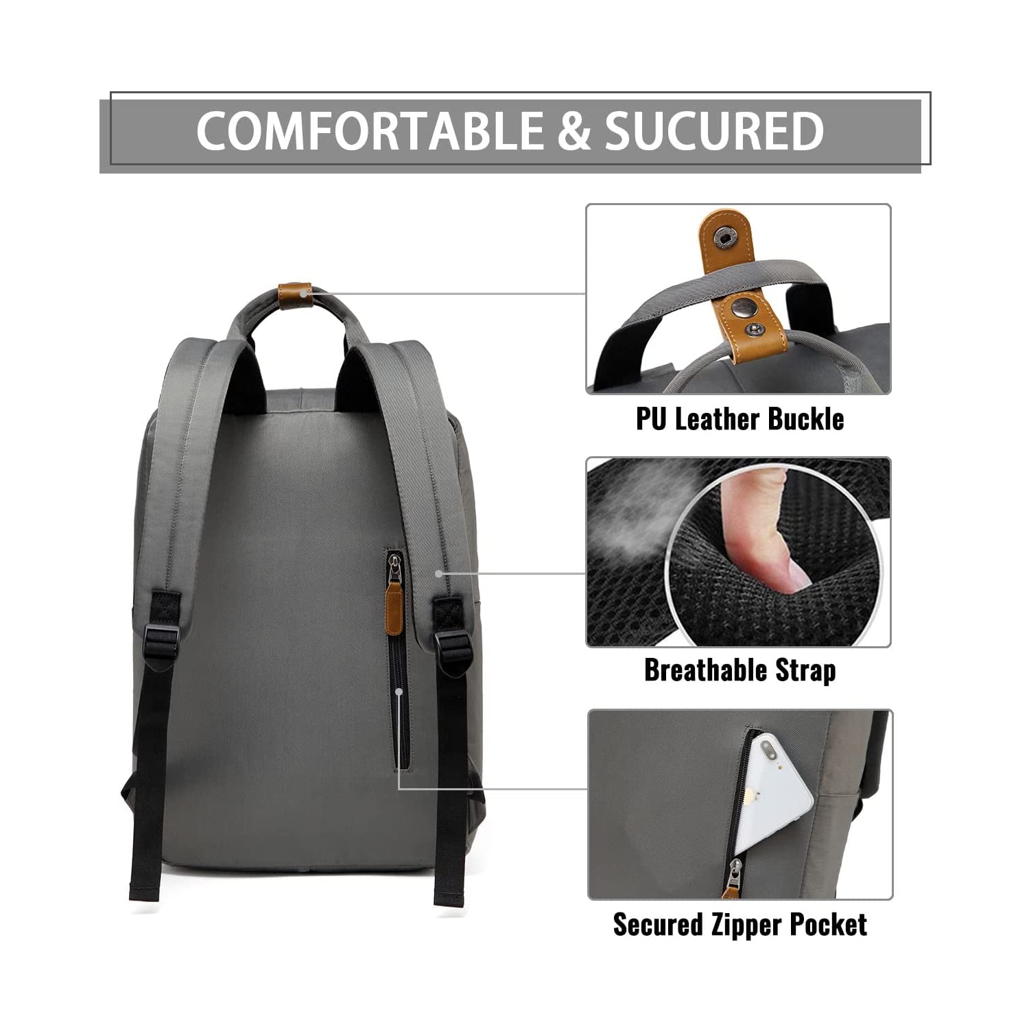 Laptop Backpack for Women,15.6 Inch Water Resistant College School Backpack Bookbag Casual Daypack for Teacher/Teen Girls/Business/Travel Gray