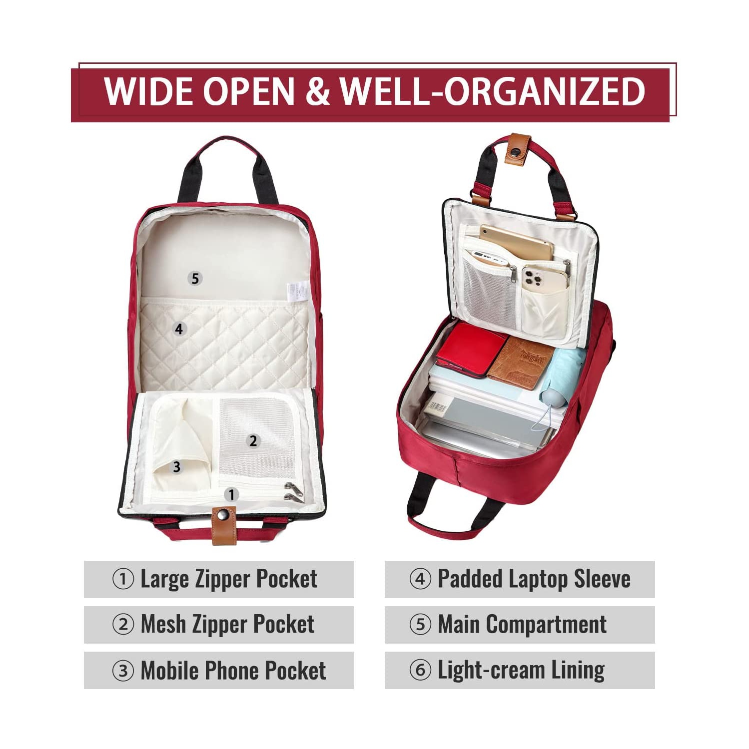 Laptop Backpack for Women,15.6 Inch Water Resistant College School Backpack Bookbag Casual Daypack for Teacher/Teen Girls/Business/Travel Red