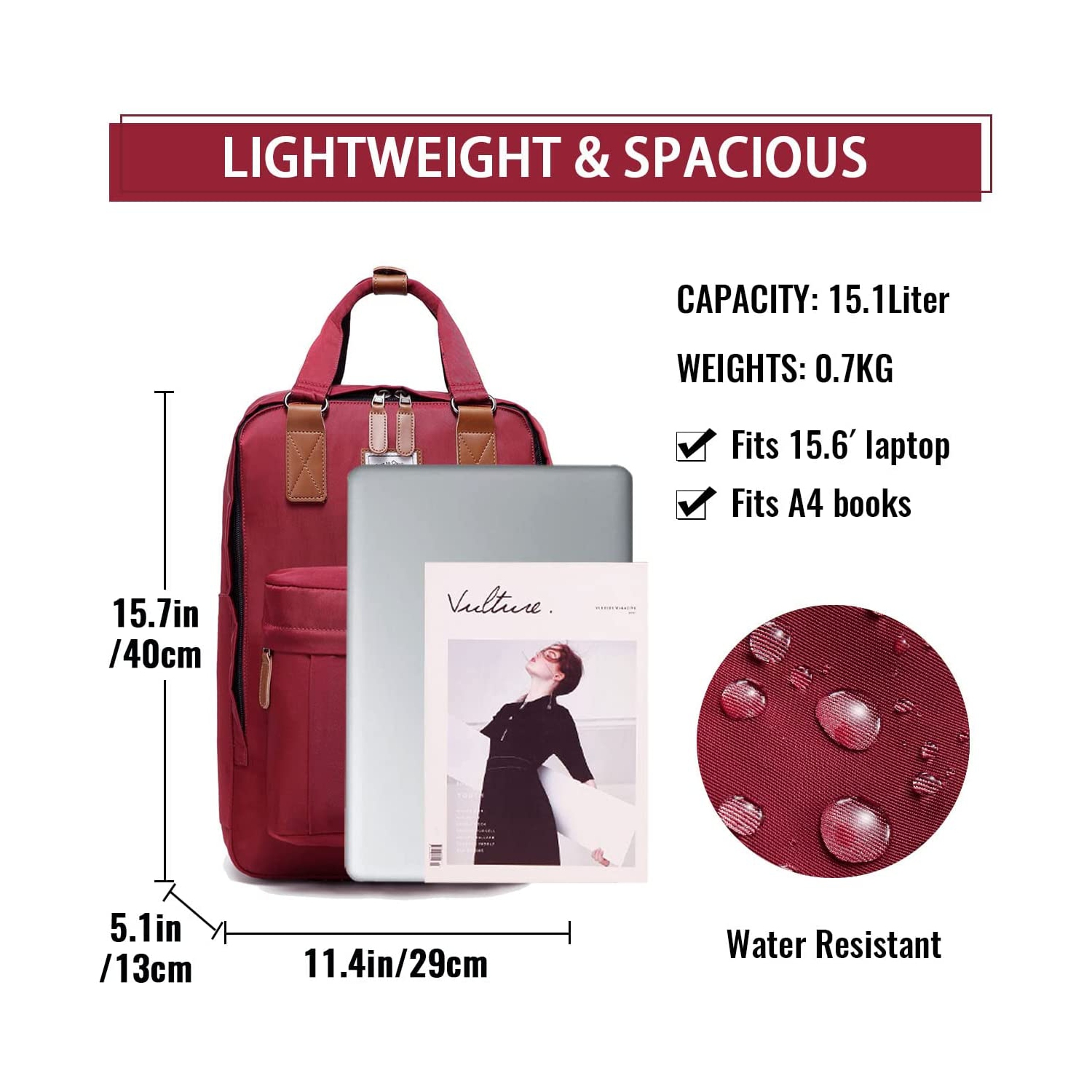 Laptop Backpack for Women,15.6 Inch Water Resistant College School Backpack Bookbag Casual Daypack for Teacher/Teen Girls/Business/Travel Red