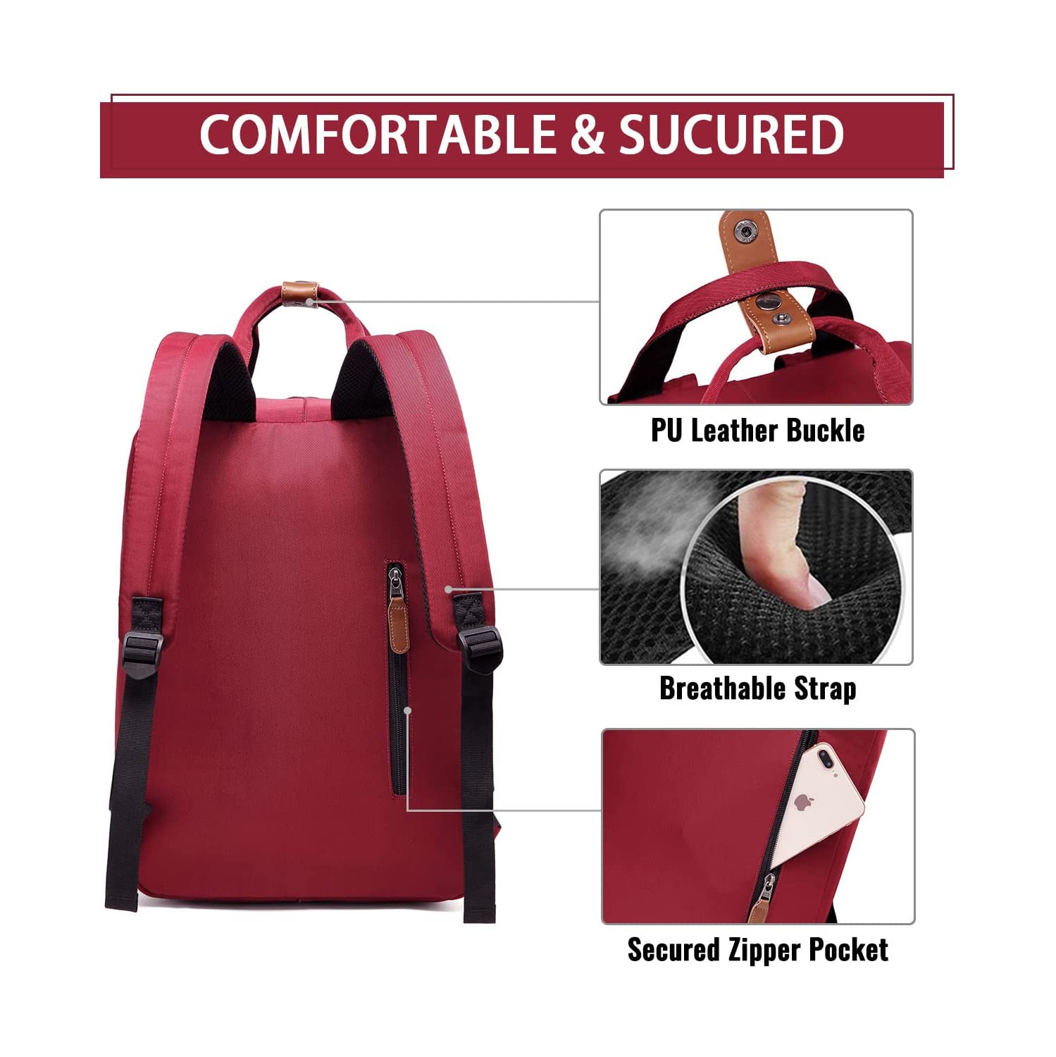 Laptop Backpack for Women,15.6 Inch Water Resistant College School Backpack Bookbag Casual Daypack for Teacher/Teen Girls/Business/Travel Red