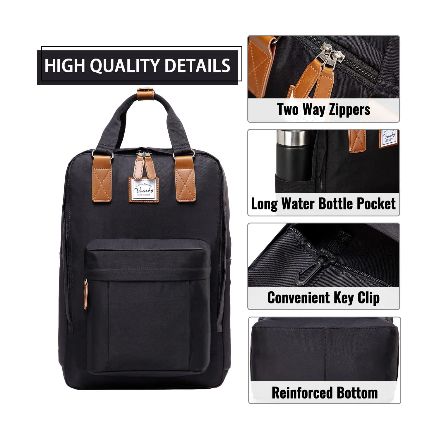 Sac à dos pour portable, 15.6 po, sac à dos scolaire résistant à l’eau, porte-livre, tout-aller pour enseignant/adolescent/fille/affaires/voyage noir