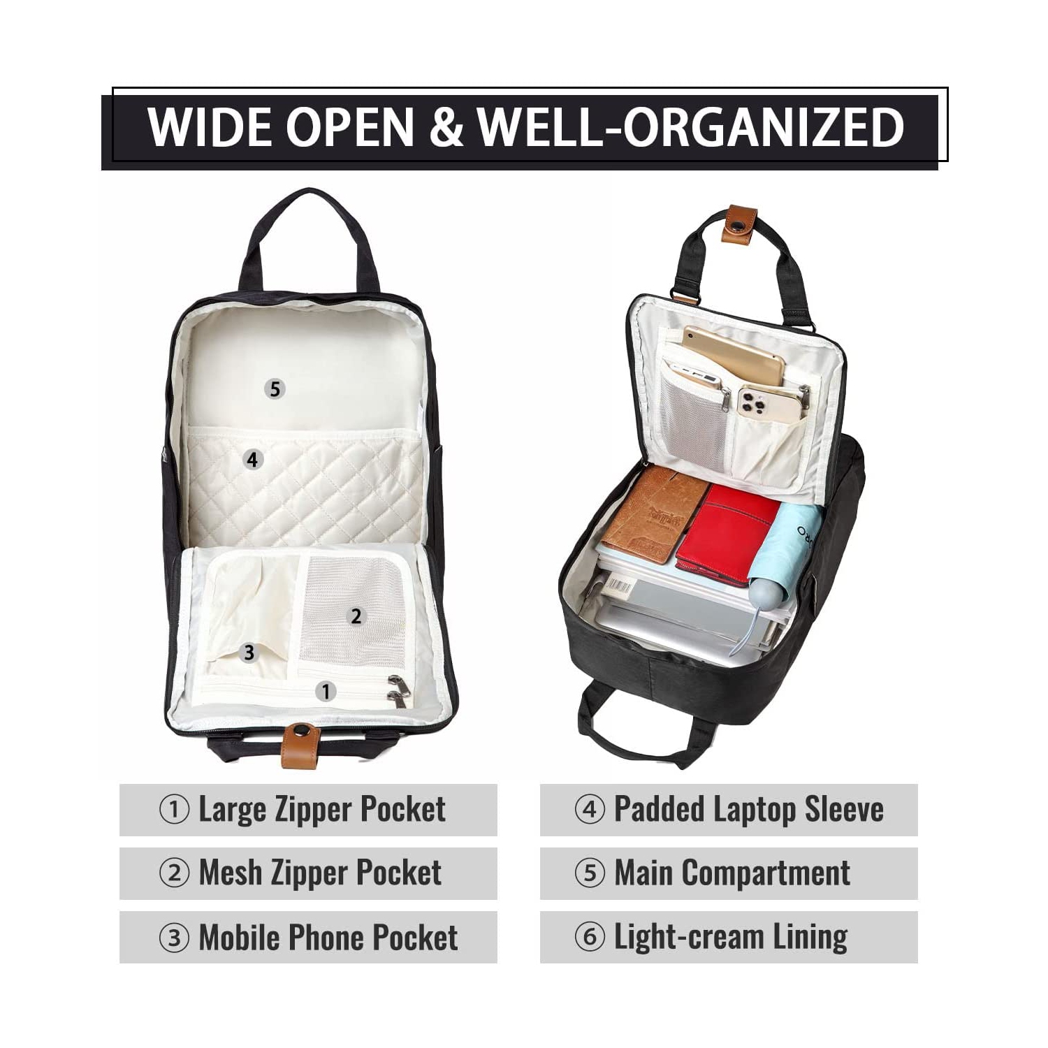 Sac à dos pour portable, 15.6 po, sac à dos scolaire résistant à l’eau, porte-livre, tout-aller pour enseignant/adolescent/fille/affaires/voyage noir