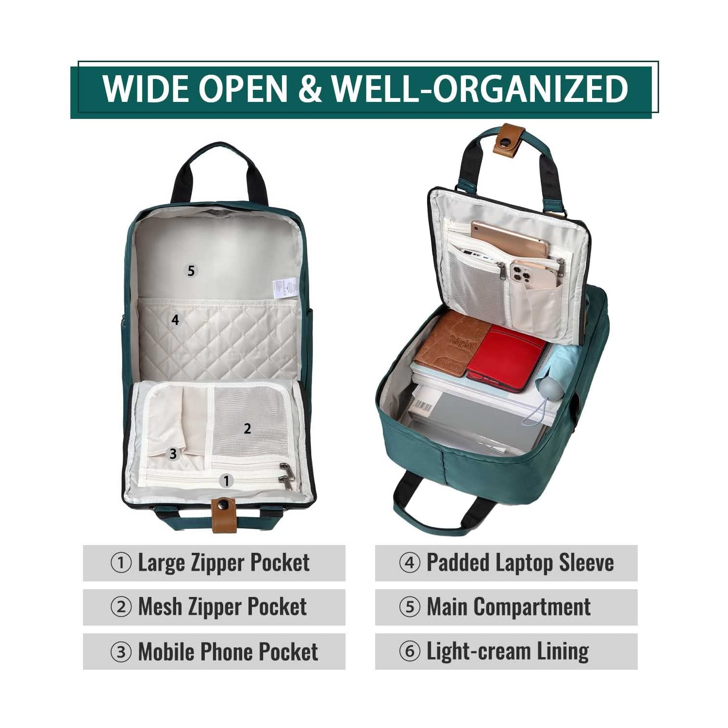 Laptop Backpack for Women,15.6 Inch Water Resistant College School Backpack Bookbag Casual Daypack for Teacher/Teen Girls/Business/Travel Green