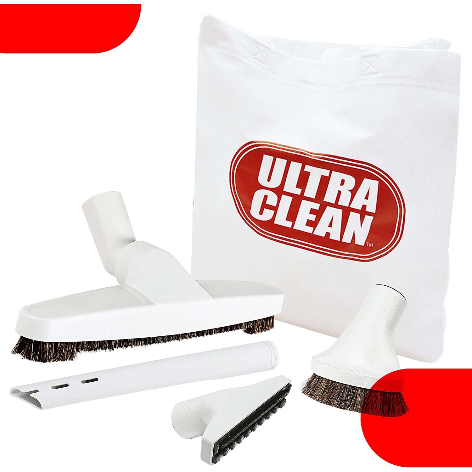Ultra Clean Central Vacuum Hardwood/Rug Attachment Cleaning Tool Kit - Air-Driven Carpet Brush –24 V Hose with 2-way on/off Switch Handle- with