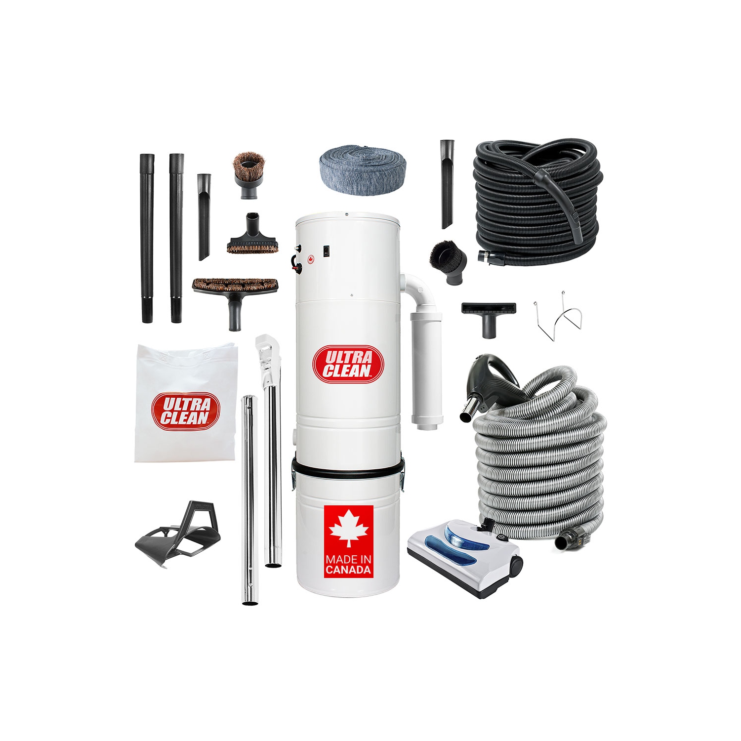 Canadian Made Central Vacuum Ultra Clean SC200 Unit 7,500 sq. ft. Electric Hose/Powerhead Attachments, Garage Kit & Accessories