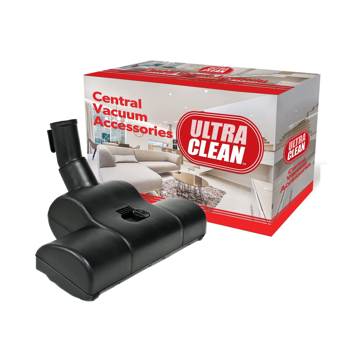 Ultra Clean Central Vacuum Hardwood/Rug Attachment Cleaning Tool Kit - Air-Driven Carpet Brush –24 V Hose with 2-way on/off Switch Handle- with