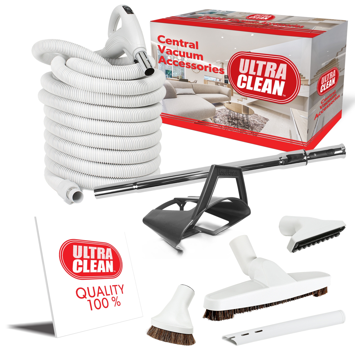 Ensemble d’aspirateur central EN bois DUR ULTRA CLEAN - tuyau à basse tension 24 V résistant à l'écrasement avec interrupteur MARCHE/arrêt Outils de