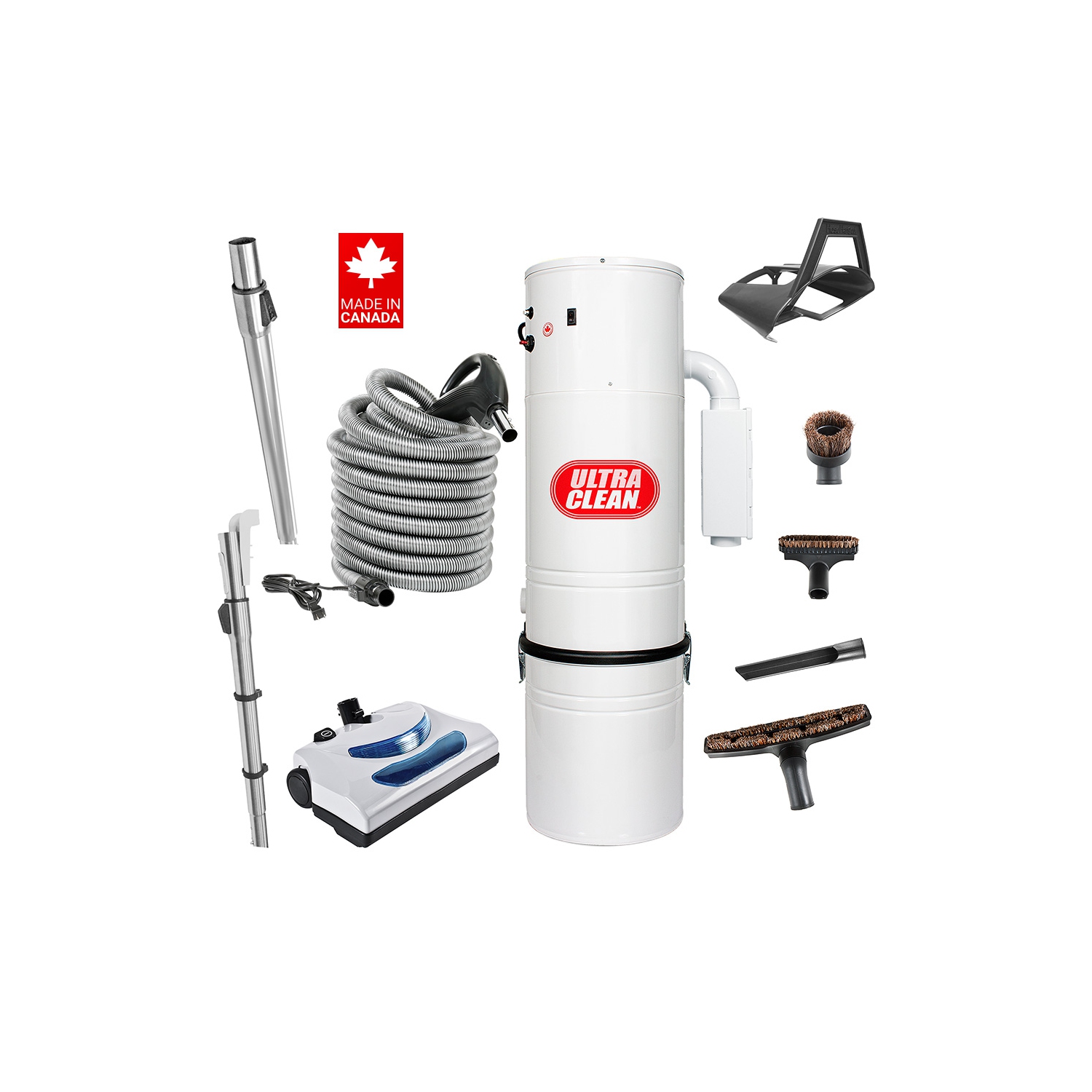 Ultra Clean SC200 Central Vacuum System, Made in Canada -Ametek Tangential Bypass Motor up to 7,500 sq. ft. Homes with Deluxe Electric Hose Powerhead