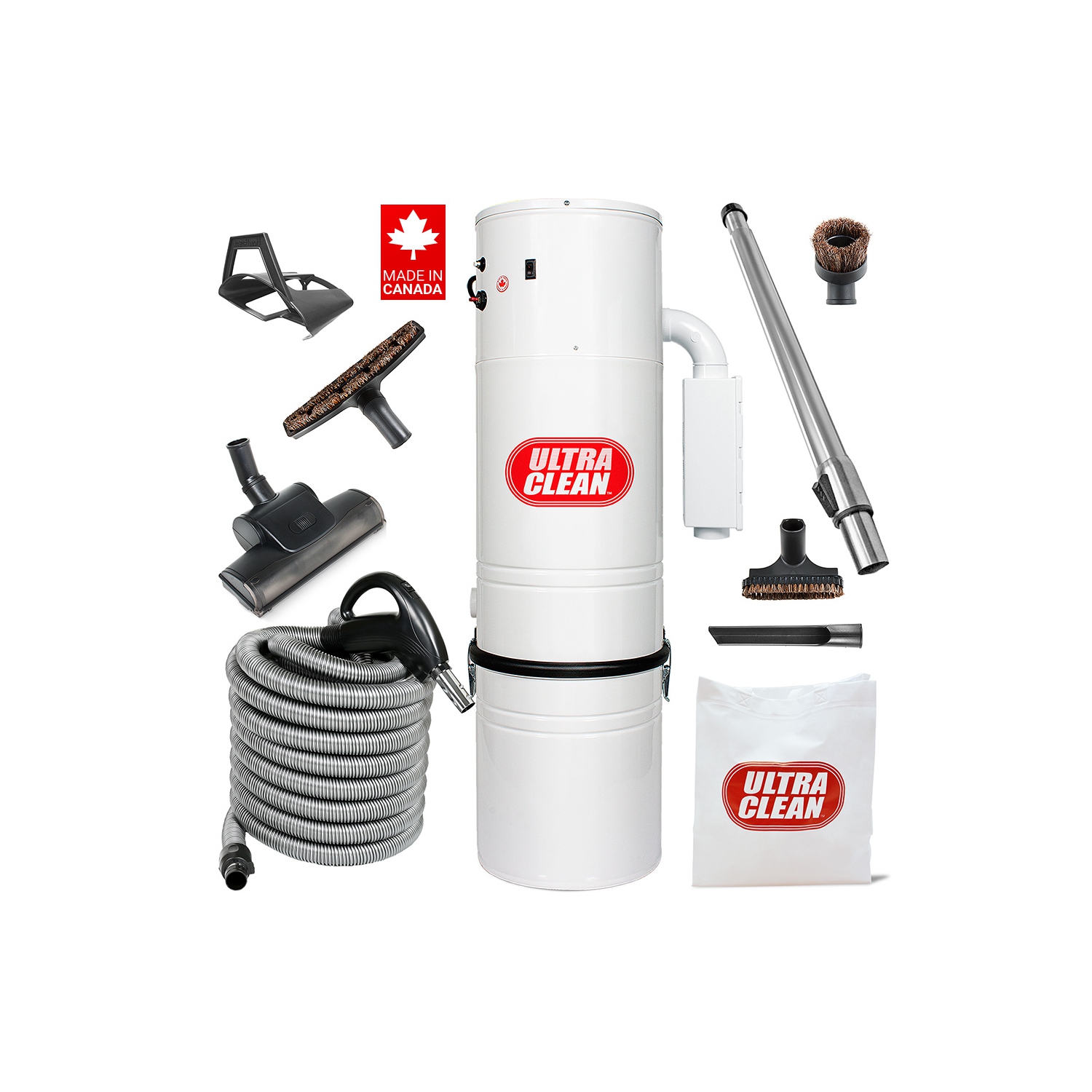 Aspirateur central Ultra Clean SC200, moteur de dérivation tangentielle jusqu'à 7,500 pi2 avec buse Air Turbo, tuyau et accessoires, idéal pour les