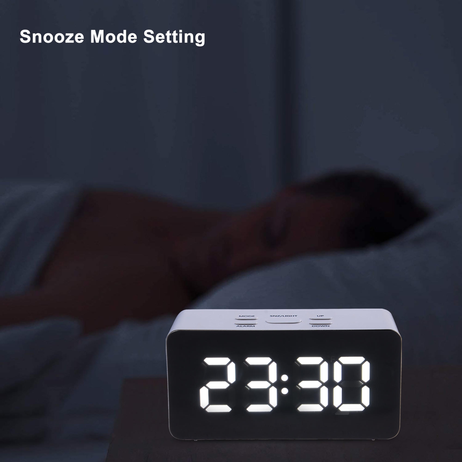 Creative Digital Mirror Alarm Clocks Support USB Charger and batteries power supply With Night Mode - White