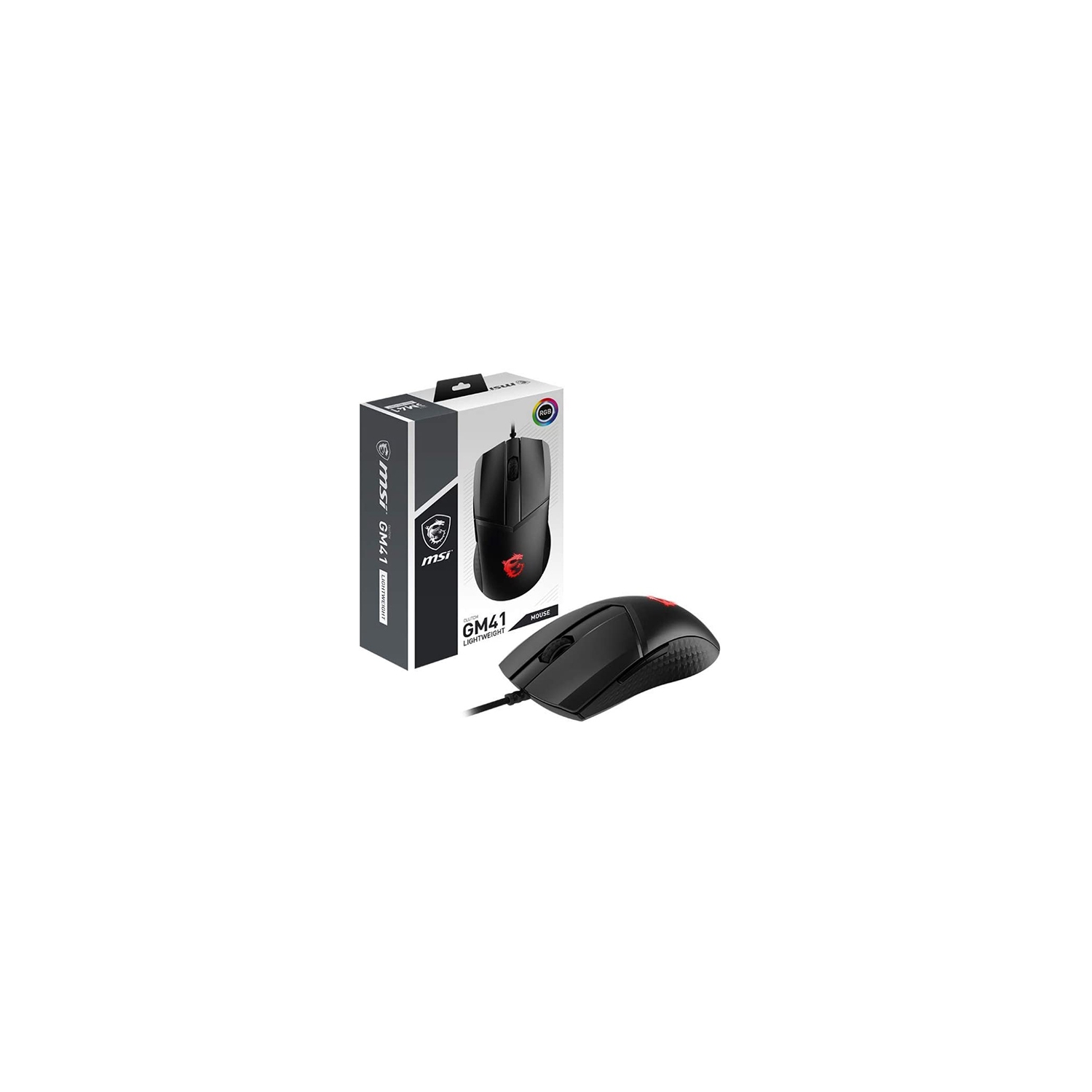 MSI Clutch GM41 Wired USB Lightweight Gaming Mouse, 16,000 DPI, 60M Omron Switches, RGB Mystic Light, 6 Programmable Buttons, PC/Mac