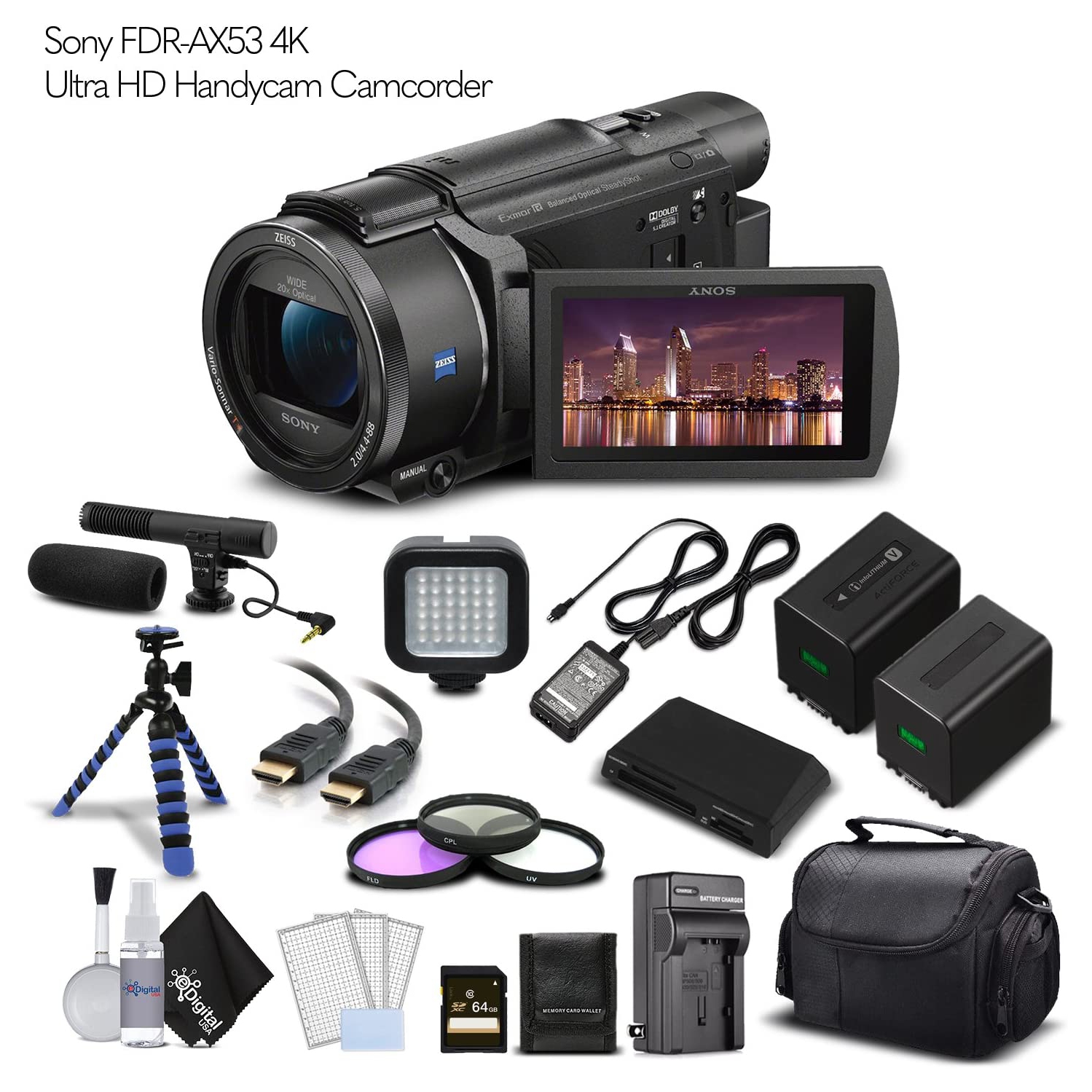 Sony FDR-AX53 4K Ultra HD Handycam Camcorder. Cinematographer Bundle