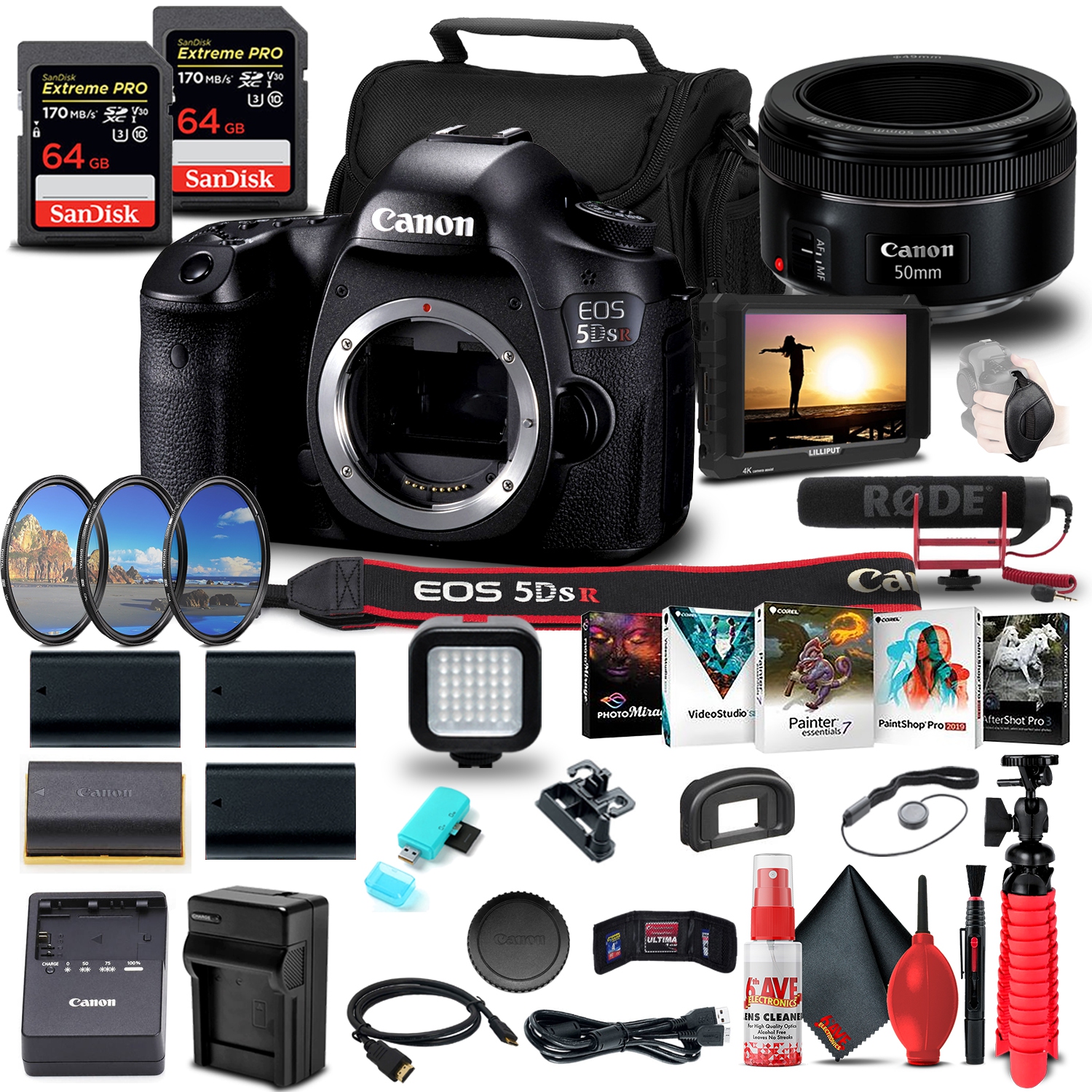 Canon EOS 5DS R DSLR Camera (0582C002) + 4K Monitor + More Bundle