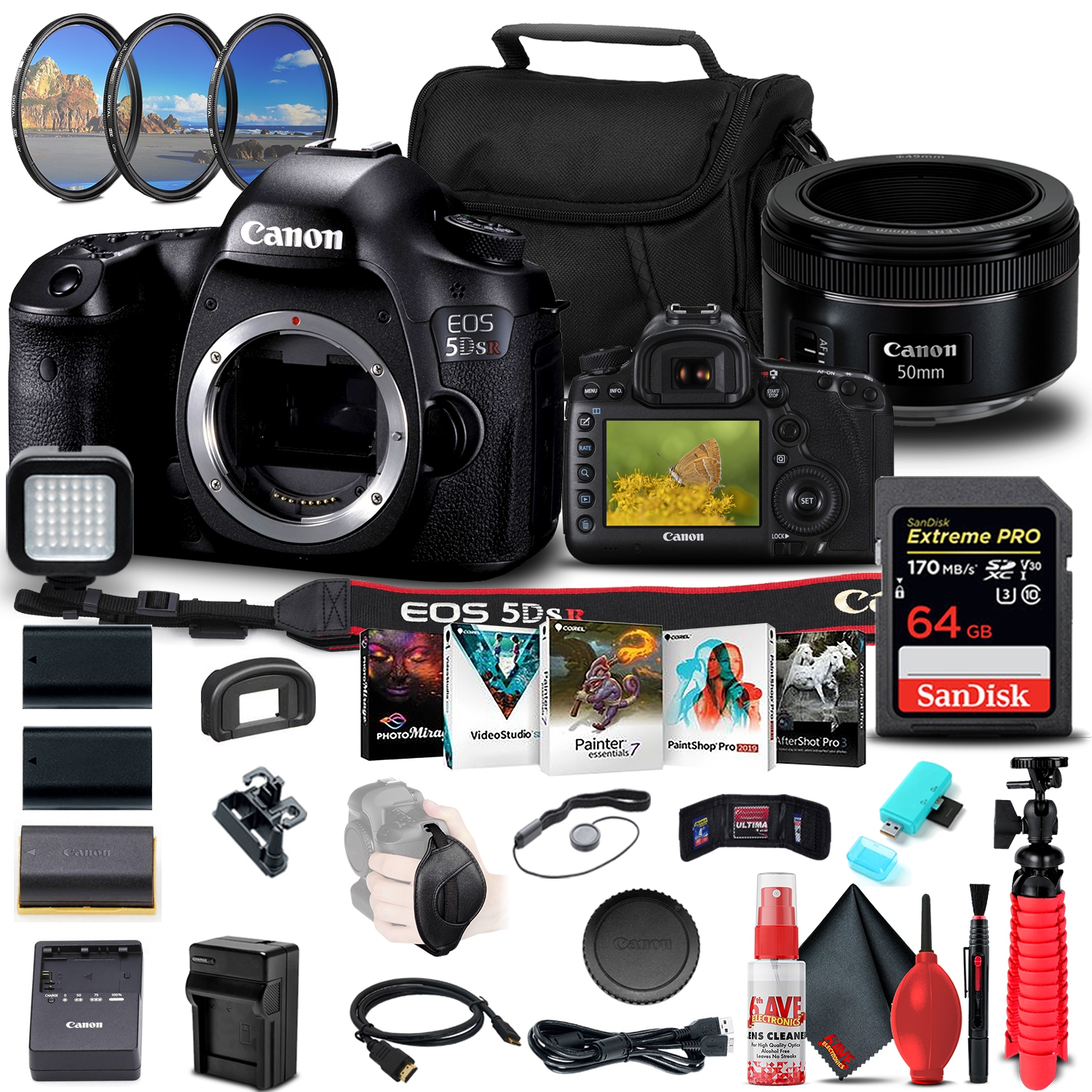 Canon EOS 5DS R DSLR Camera (0582C002) + Canon EF 50mm Lens + More Bundle
