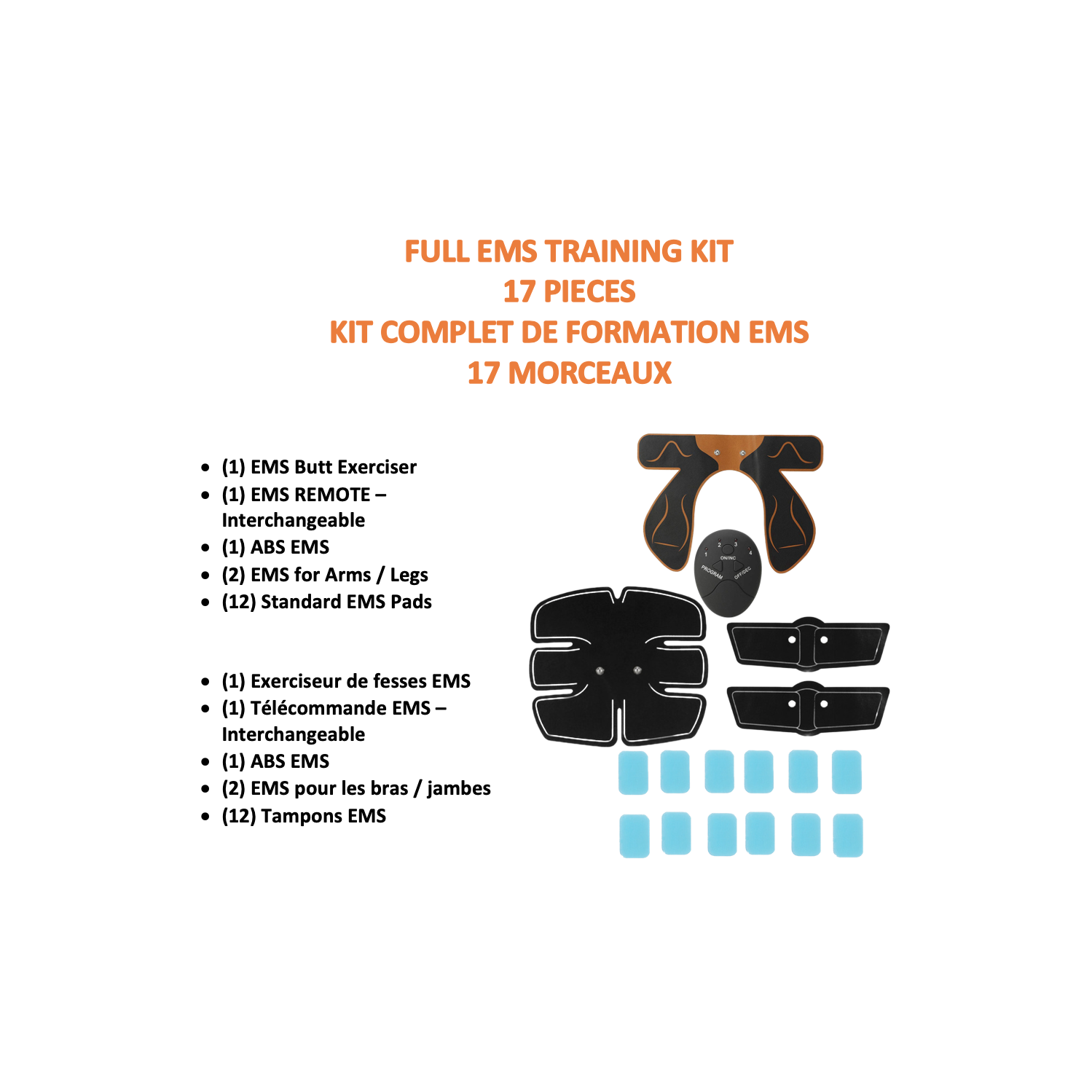 Stimula Lifestyle – Système électronique ABS tactique EMS pour abdominaux, bras pour jambes, fesses pour entraînement musculaire, ensemble de 17