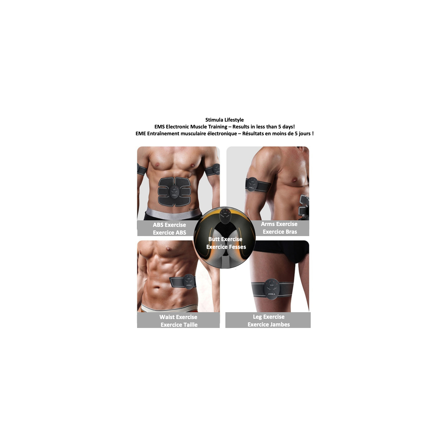 Stimula Lifestyle – Système électronique ABS tactique EMS pour abdominaux, bras pour jambes, fesses pour entraînement musculaire, ensemble de 17