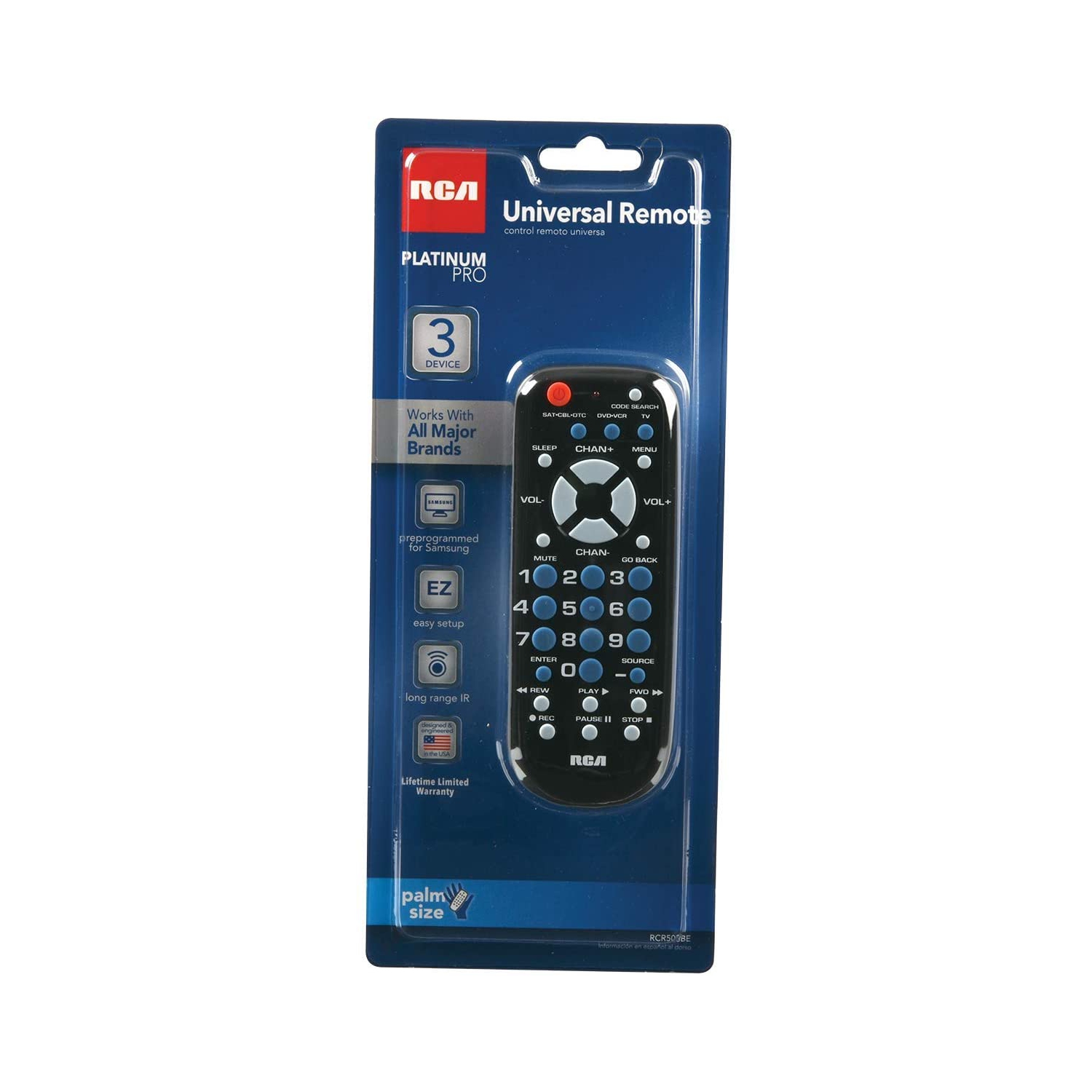RCA RCR503BR 3-Device Palm-Sized Universal Remote