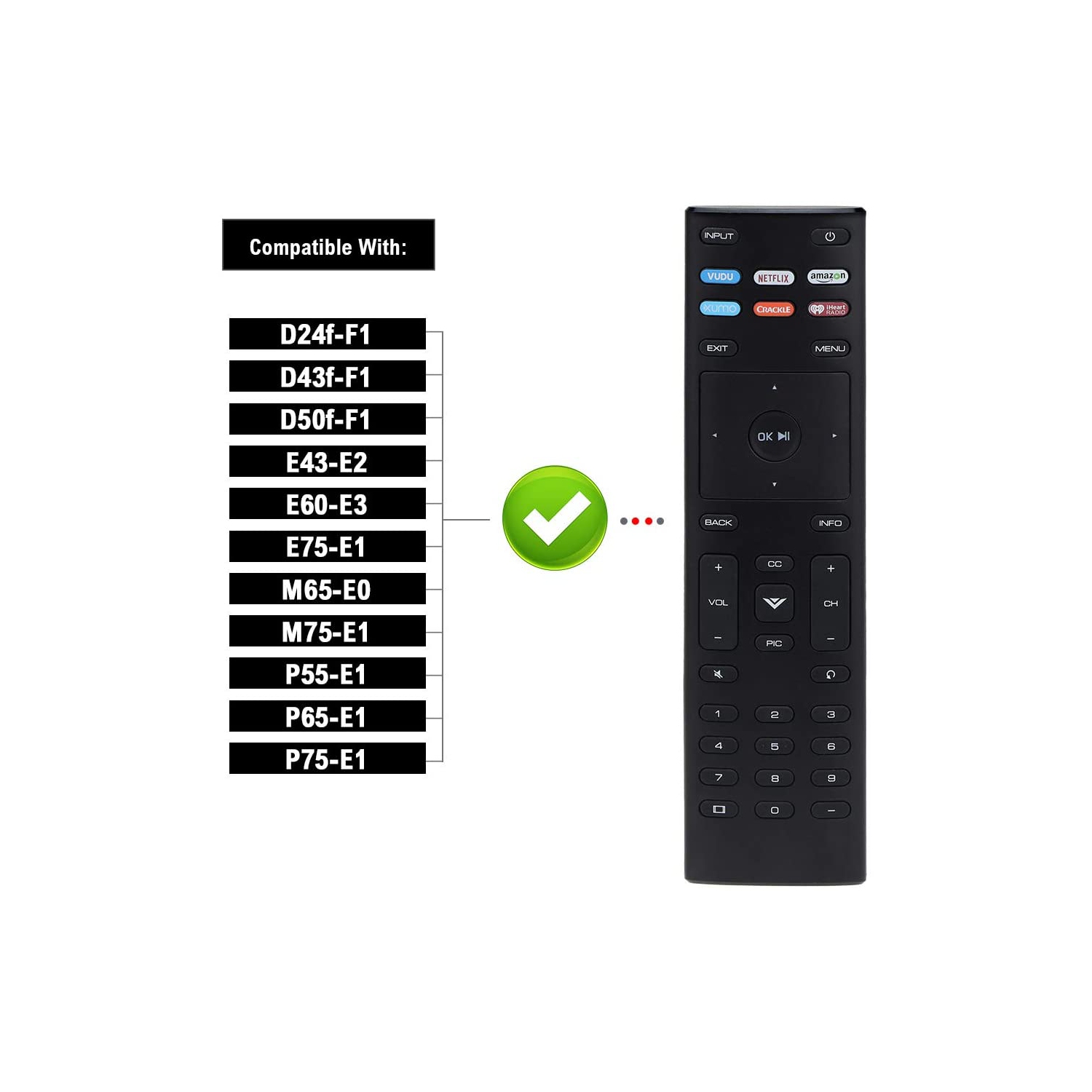 XRT136 Remote Control Replacement fit for Vizio Smart TV D24f-F1 D32f-F1 D43f-F1 D50f-F1 E43-E2 E60-E3 E75-E1