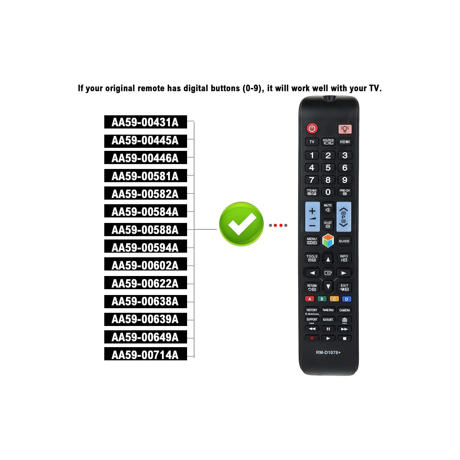 Universal Remote Control RM-D1078+ Compatible Replacement for Samsung TV/LCD/LED/HDTV/Smart TV