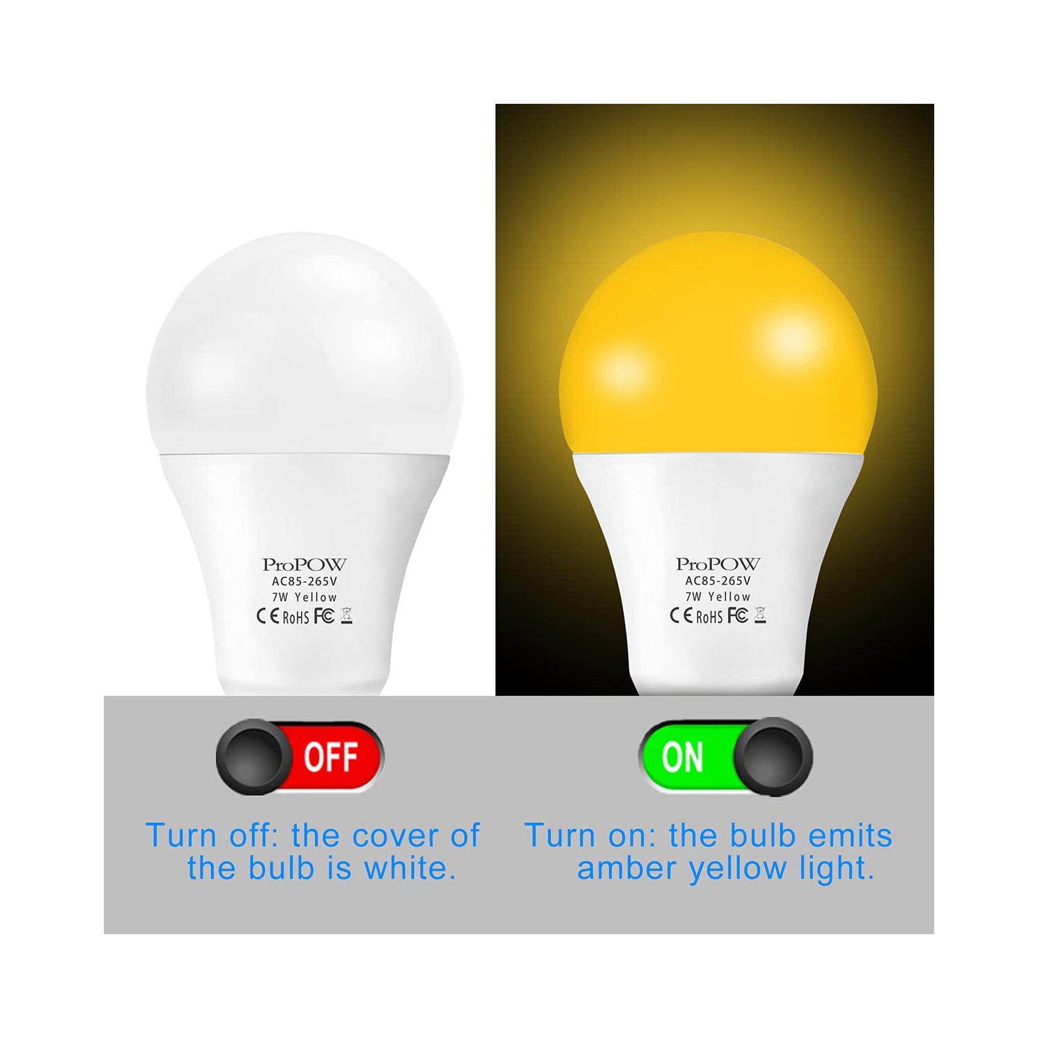 Ampoule à DEL ambre jaune pour insectes, 7 W ampoule à insectes Dusk to Dawn, équivalent 40 W ampoule à DEL A19 marche/arrêt automatique pour
