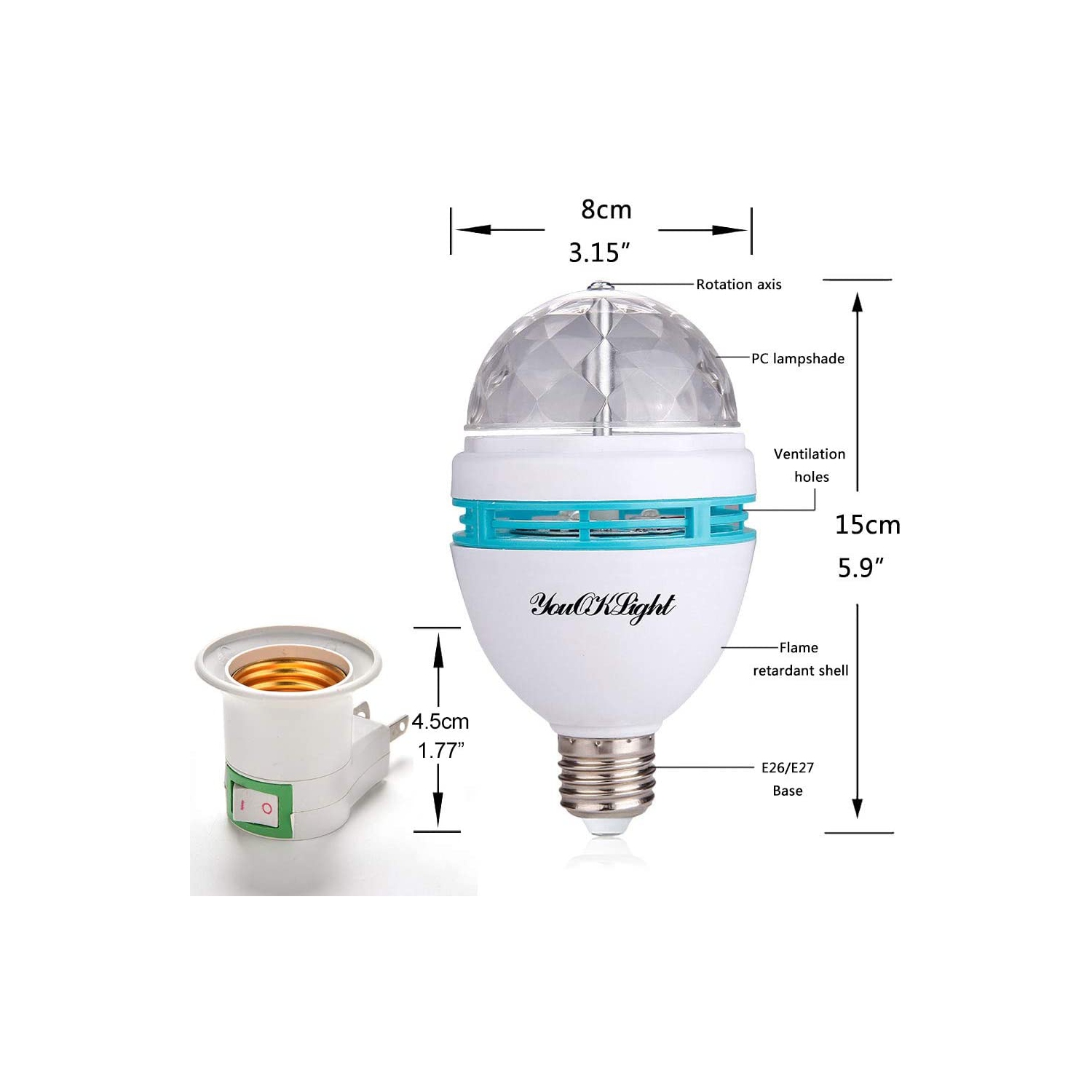 E26 Disco Light Bulb Rotating Party Light Lamp LED Strobe Bulb Strobe Light Multi Crystal Disco Bulb for Disco