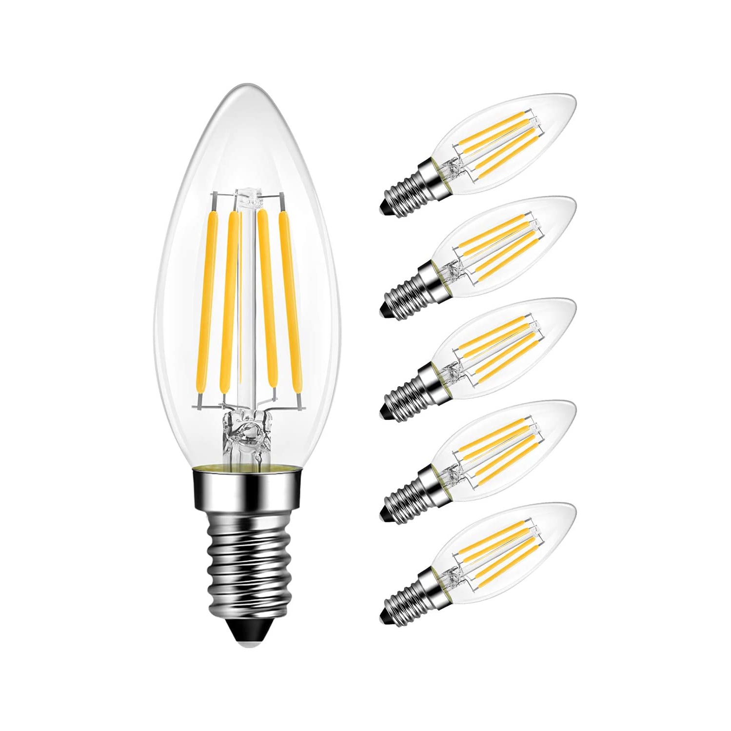 LED Chandelier Light Bulbs, Dimmable B11 Candle Light Bulbs, 4.5W, 500 Lumens, E12 Candelabra