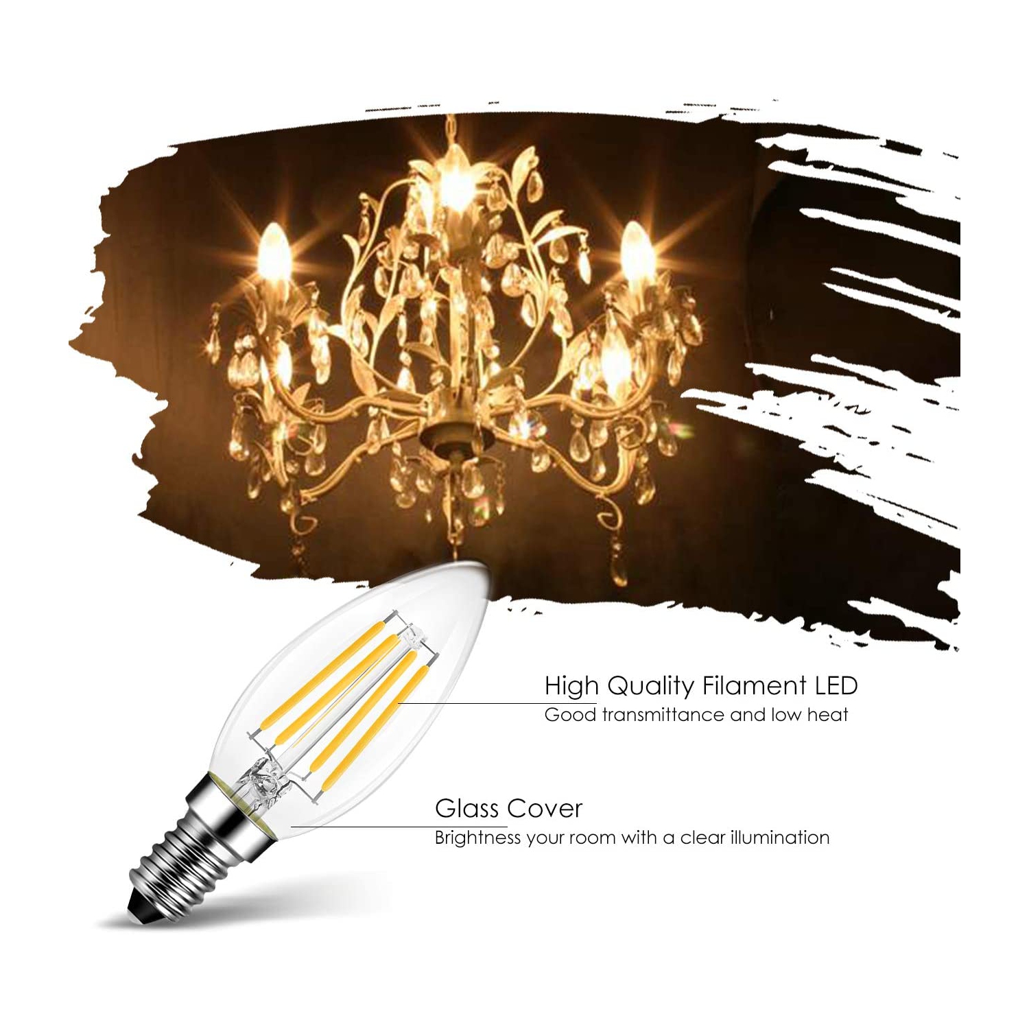 LED Chandelier Light Bulbs, Dimmable B11 Candle Light Bulbs, 4.5W, 500 Lumens, E12 Candelabra