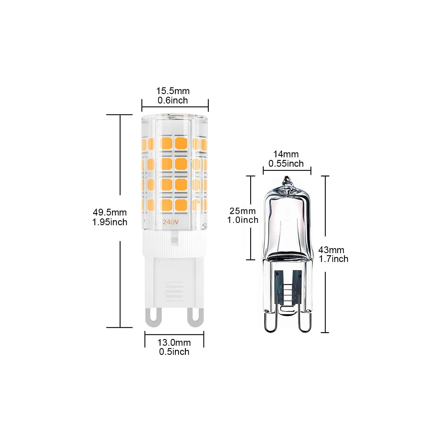 G9 LED Bulb 4W 450lm, Warm White 3000K, G9 Halogen Replacement Bi-Pin Ceramic Base Corn Light