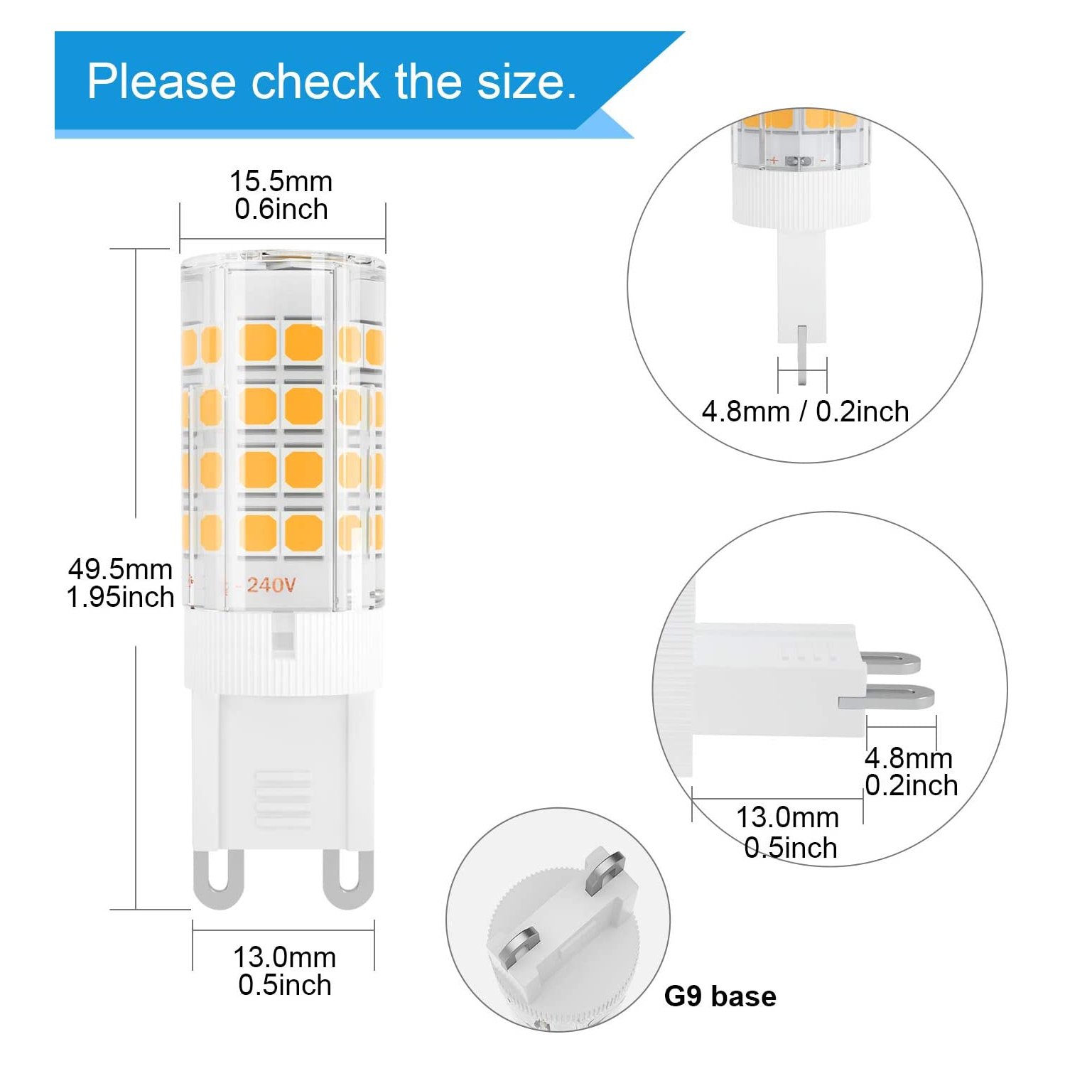 G9 LED Bulb 4W 450lm, Warm White 3000K, G9 Halogen Replacement Bi-Pin Ceramic Base Corn Light