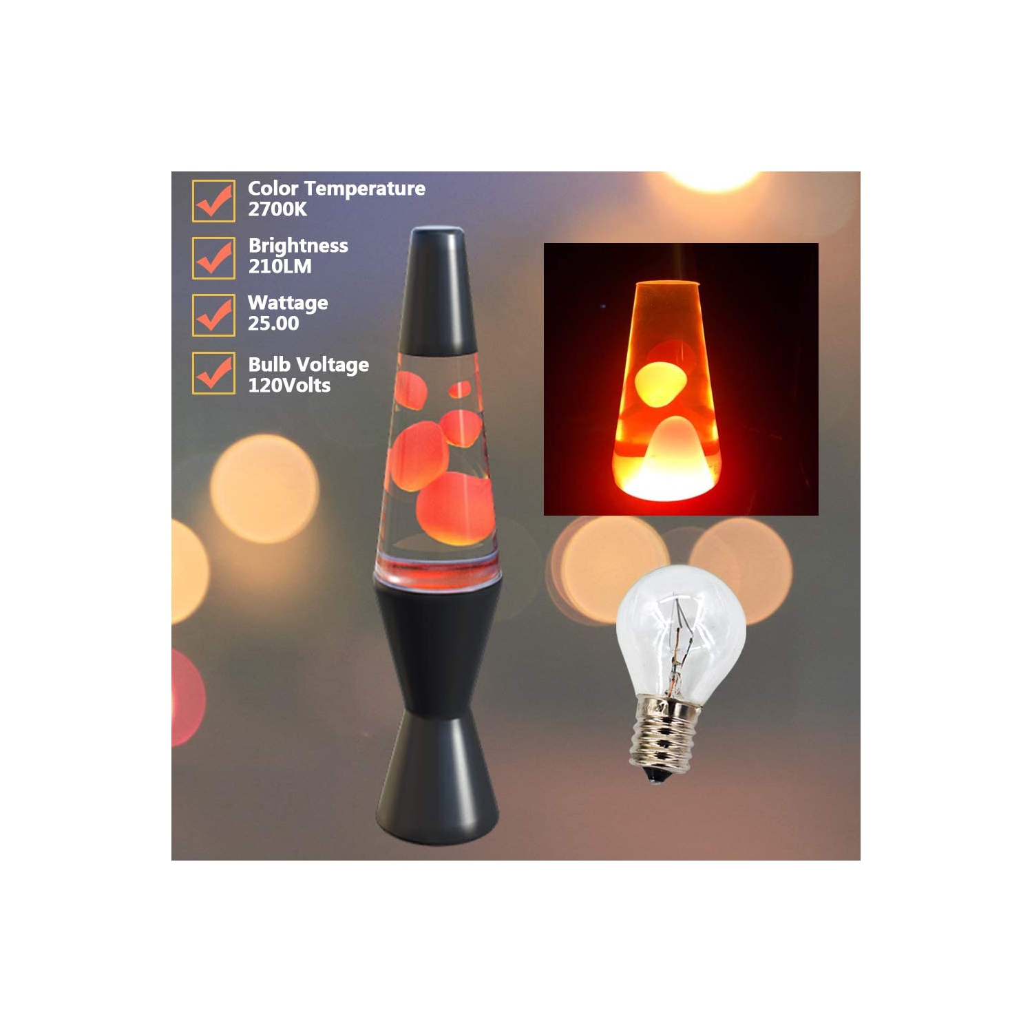 Paquet de 4 ampoules de base 25 W pour lampes S11 intermédiaire E17, ampoules de rechange pour lampes de 13/14 po, lampes scintillantes