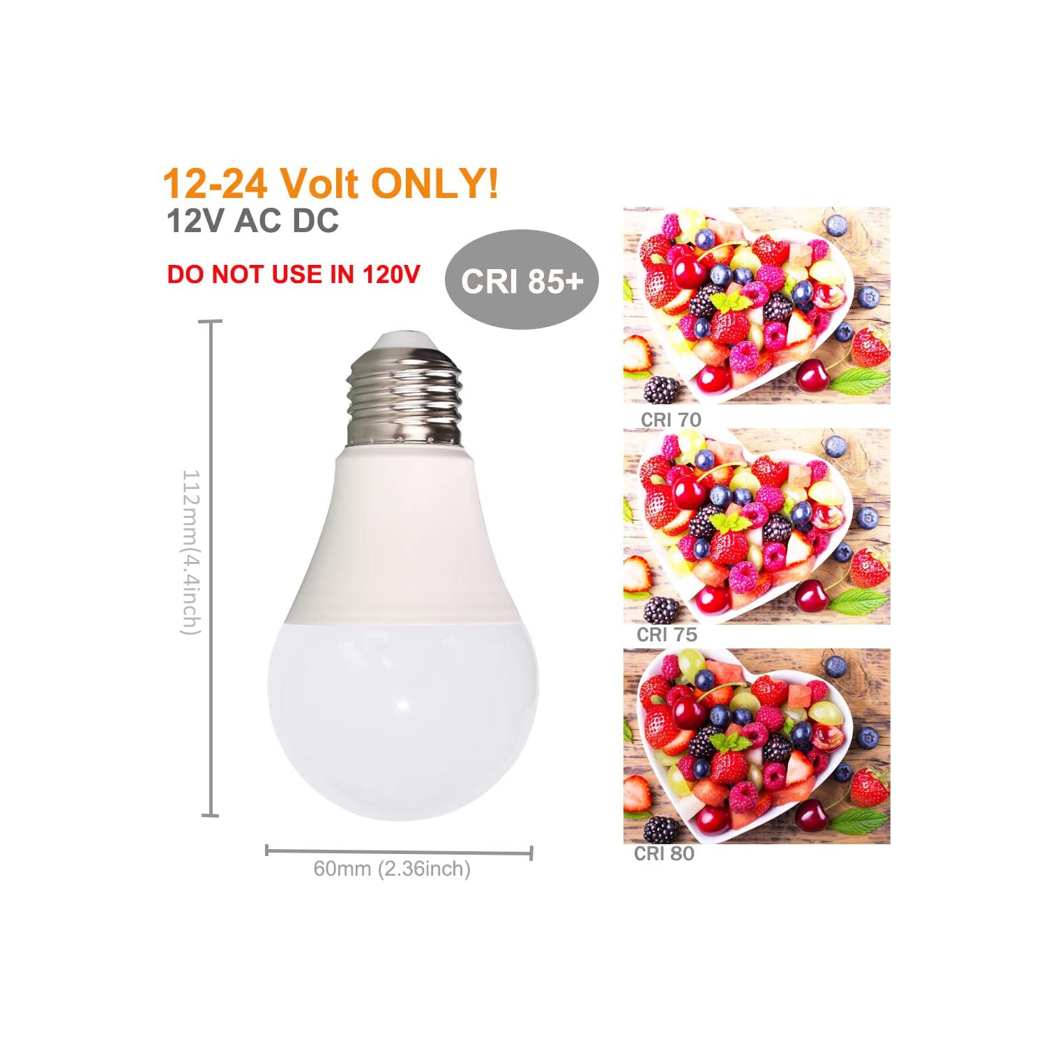 12V LED Bulb E26 7W AC/DC 12Volt Low Voltage Lights 6000K Daylight White 60Watt Equivalent-6 Pack