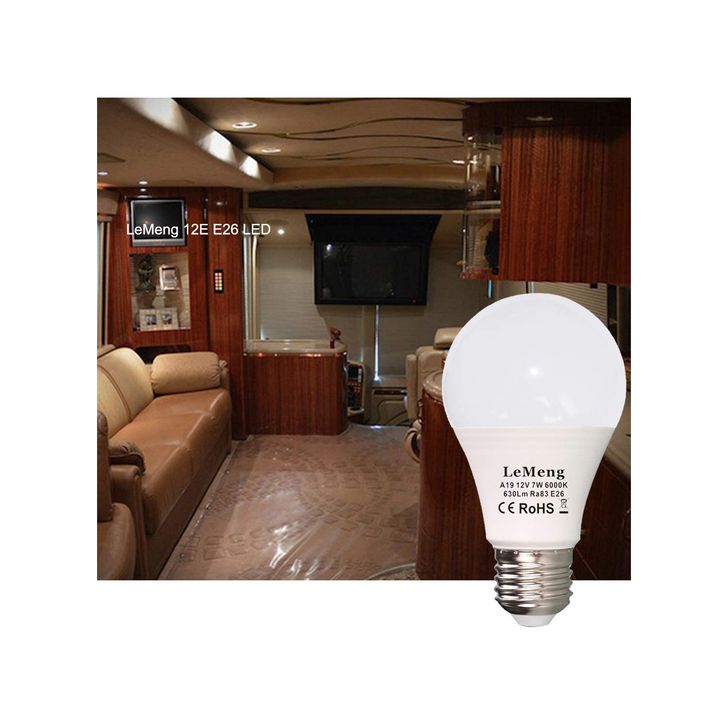 12V LED Bulb E26 7W AC/DC 12Volt Low Voltage Lights 6000K Daylight White 60Watt Equivalent-6 Pack