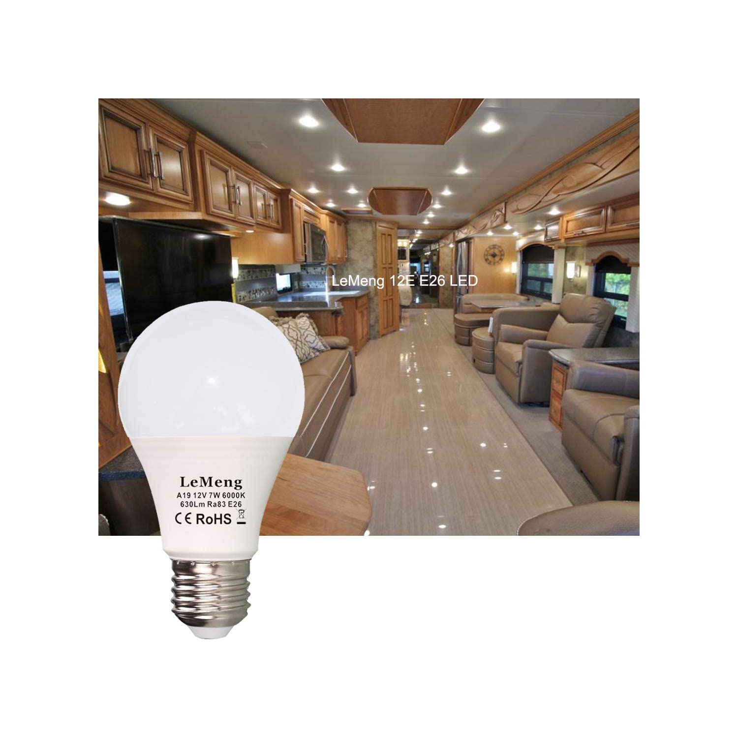 12V LED Bulb E26 7W AC/DC 12Volt Low Voltage Lights 6000K Daylight White 60Watt Equivalent-6 Pack