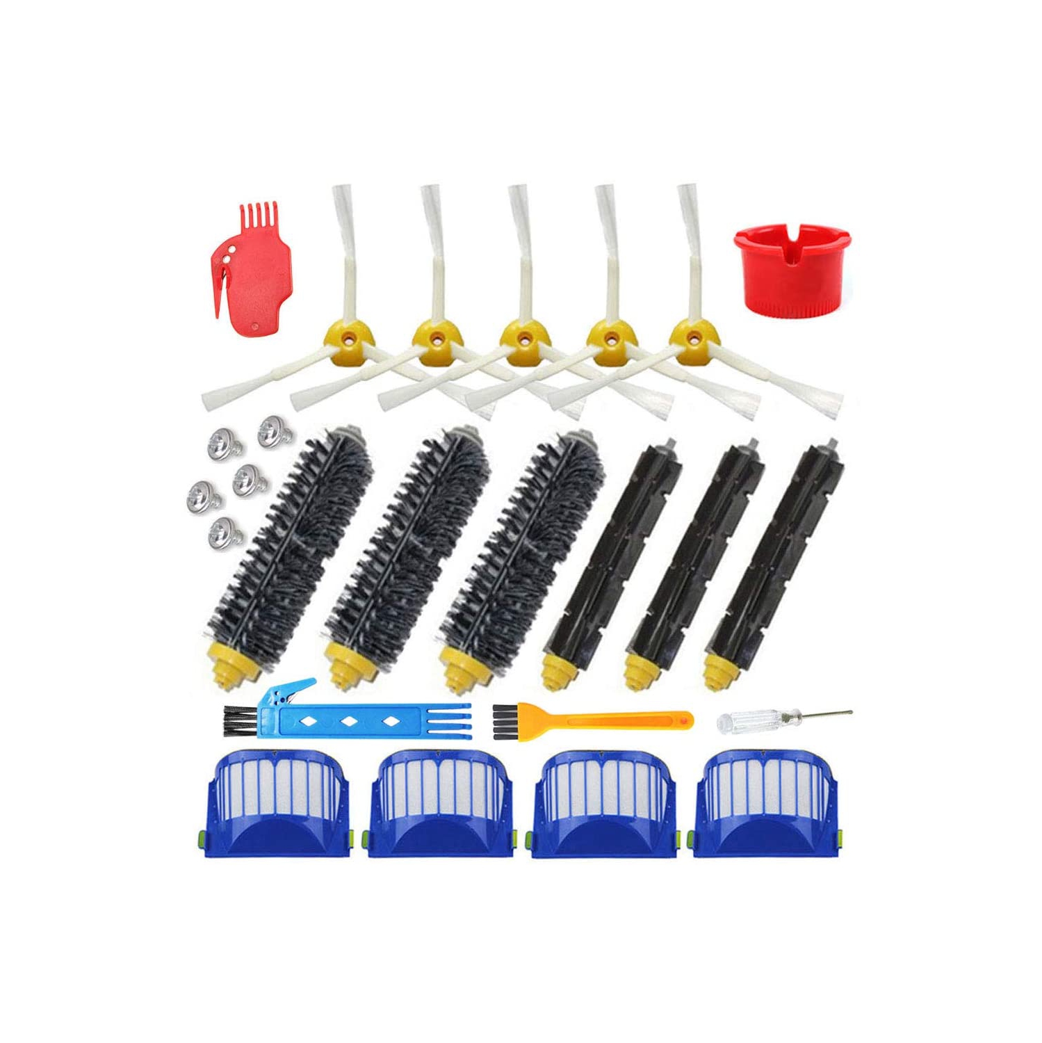 Replacement 4 Aero Vac Filter+3 Set Beater Brush+5 Side Brush kit for iRobot Roomba 600 Series 529 595 610 620 625 630