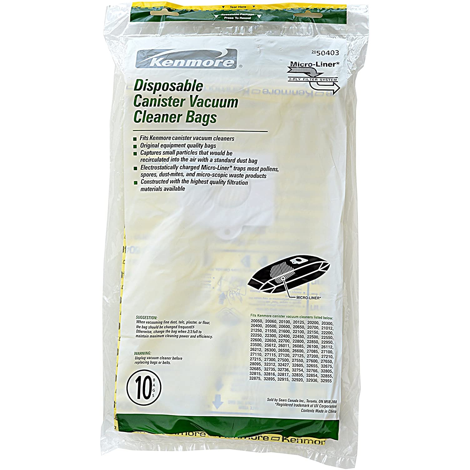 Disposable Canister Vacuum Cleaner Bags 50403, 10-count