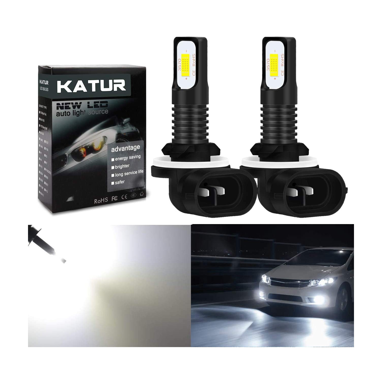 2400 Lumens Extremely Bright Newest 3570 Chipets 881 LED Fog Light Bulbs Only for Daytime Running Light DRL