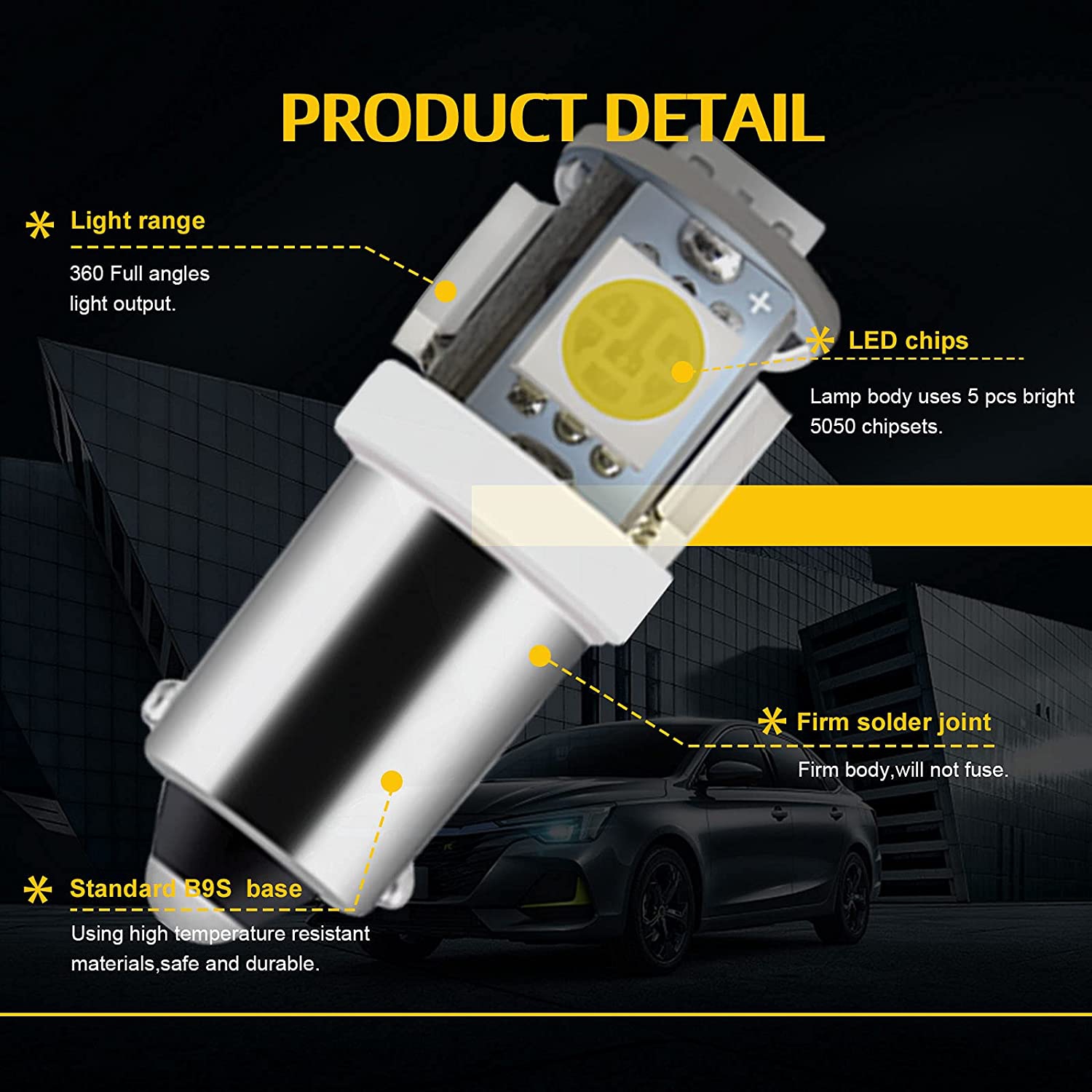 20-Pack White BA9S 5050 5SMD Led License Plate Light Bulb for Car Replacement Lights Door Light 12V