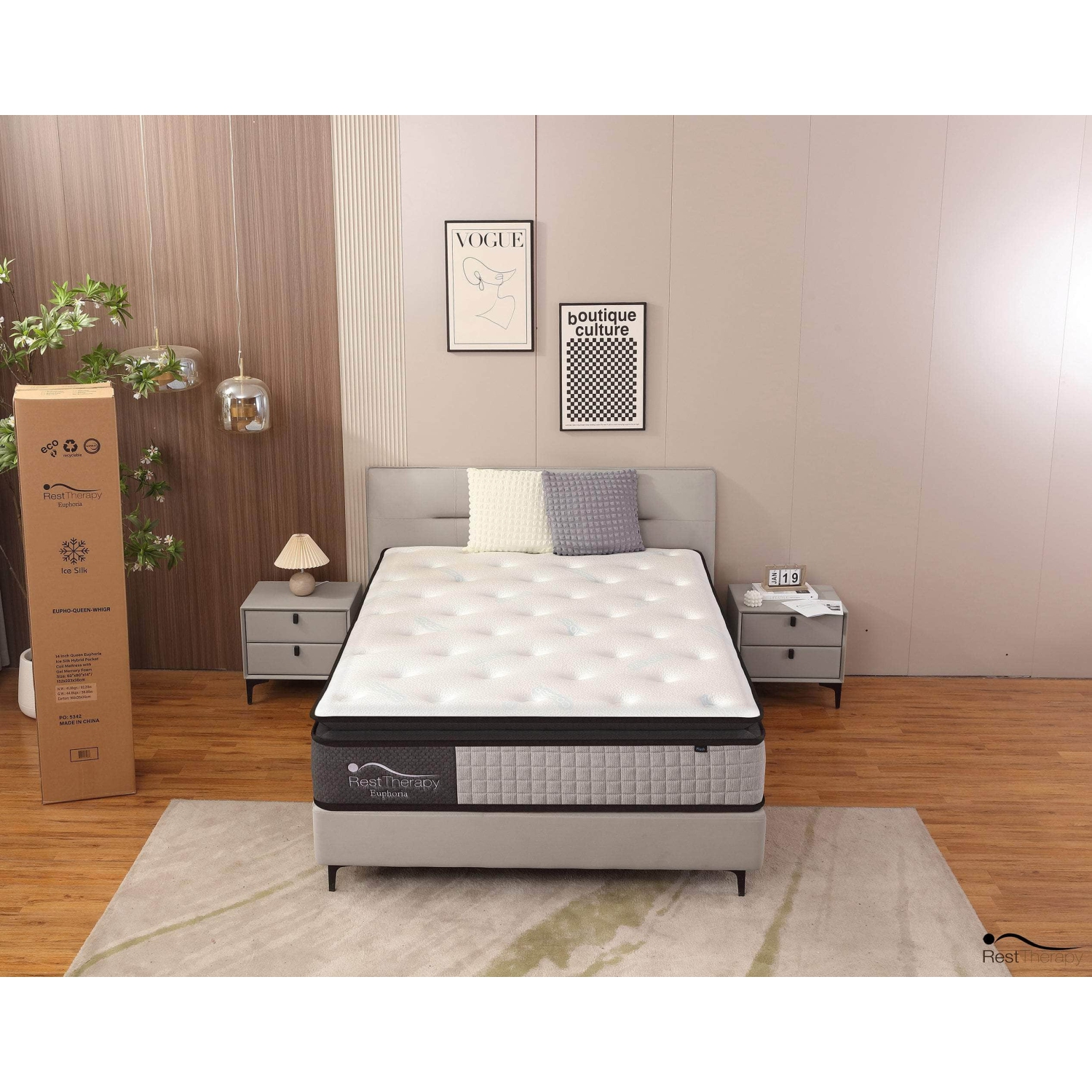 Matelas hybride moelleux 14&nbsp;po à plateau-coussin Euphoria avec mousse à mémoire gel frais de Rerest Therapy