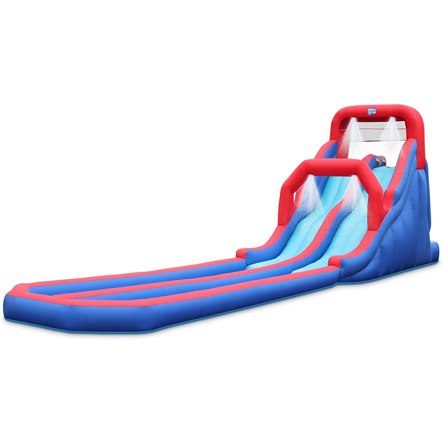 Deluxe Inflatable Water Racing Slide Park – Heavy-Duty Nylon Bouncy Station for Outdoor Fun - Climbing Wall, Two Slides & Splash Pool – Easy to Set