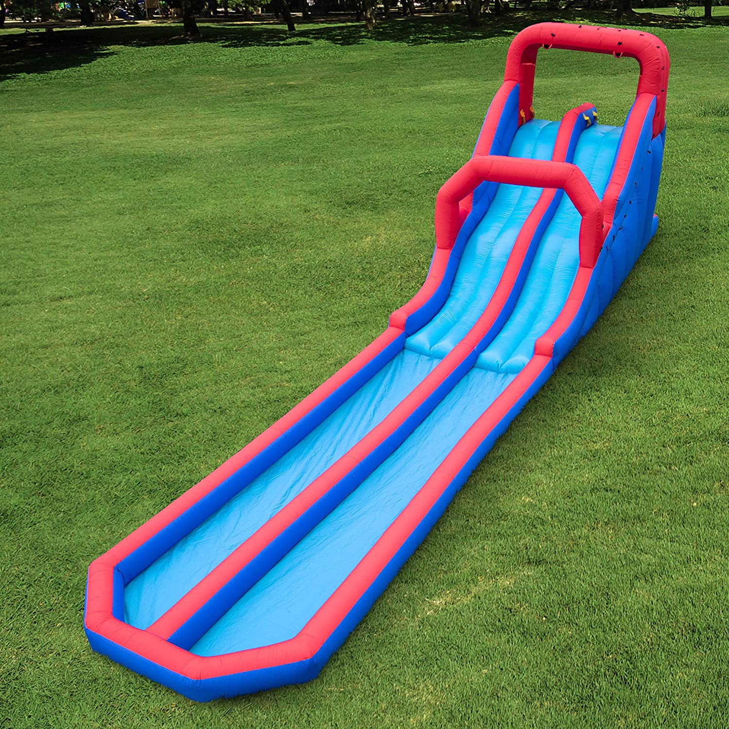 Deluxe Inflatable Water Racing Slide Park – Heavy-Duty Nylon Bouncy Station for Outdoor Fun - Climbing Wall, Two Slides & Splash Pool – Easy to Set