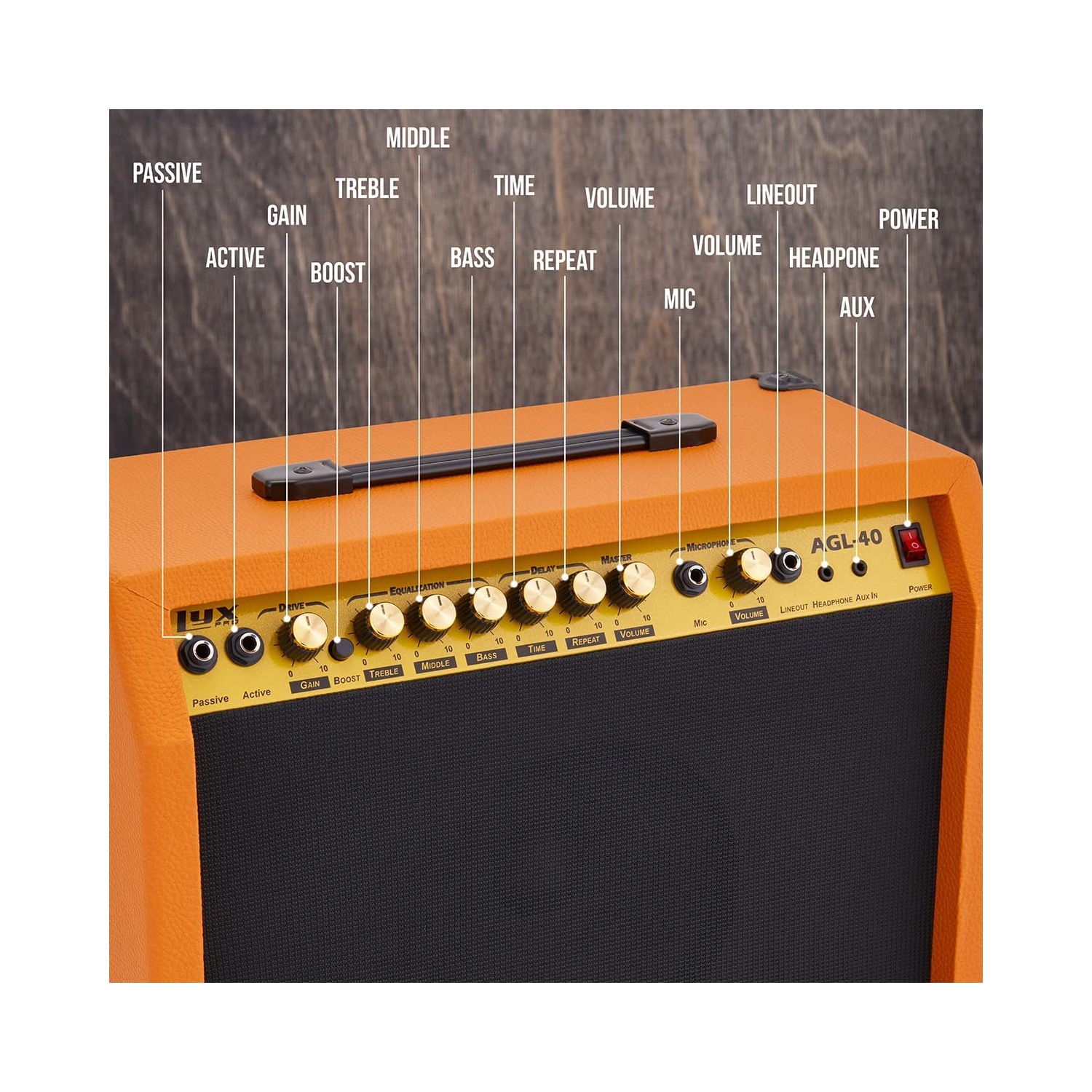 LyxPro 40 Watt Electric Guitar Amplifier | Solid State Studio Amp with 8” 4-Ohm Speaker, Custom EQ Controls, Drive, Delay, ¼”